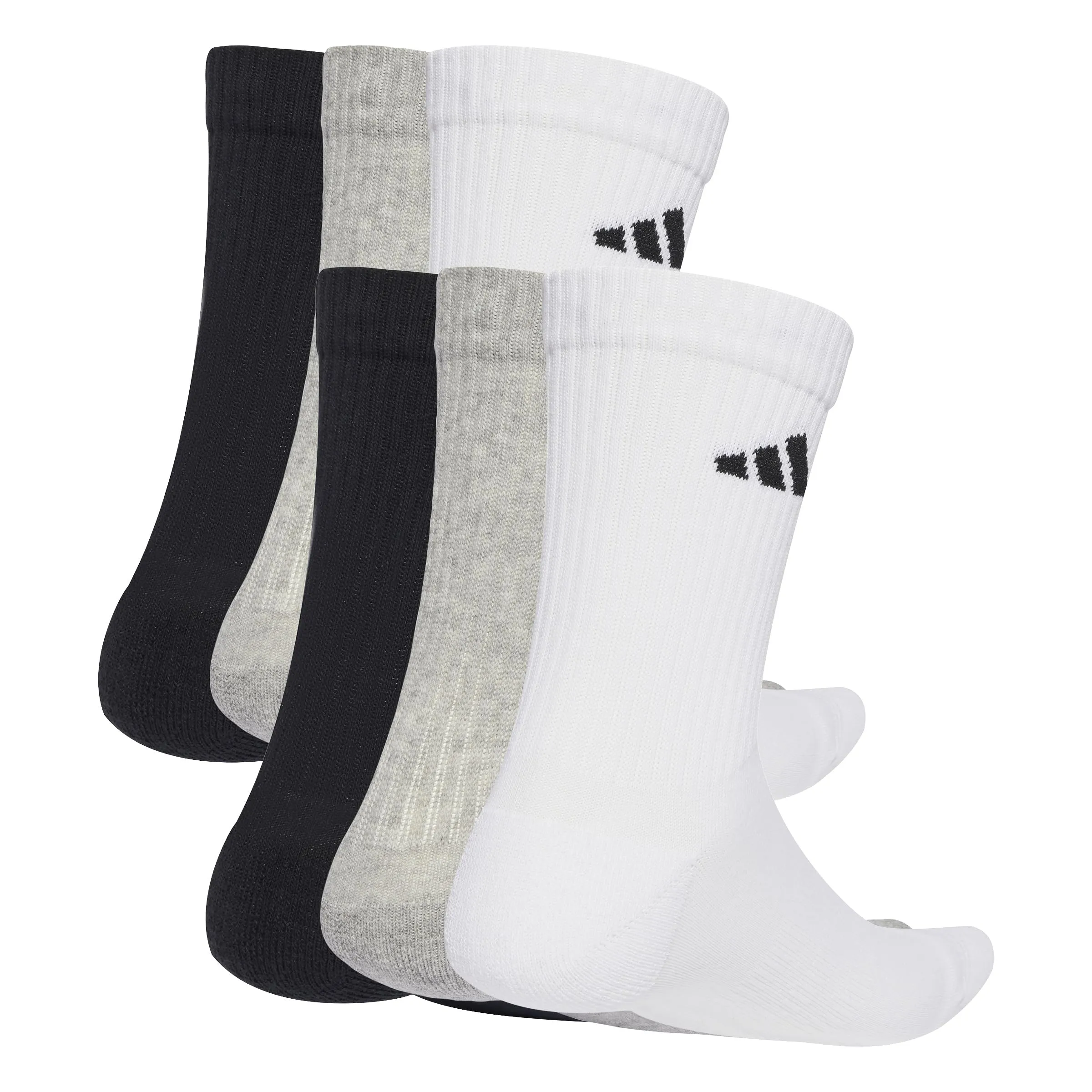 adidas Cushioned Crew Socks 6 Pair Pack, White/Medium Grey Heather/Black, 2-3 Years - immagine 3