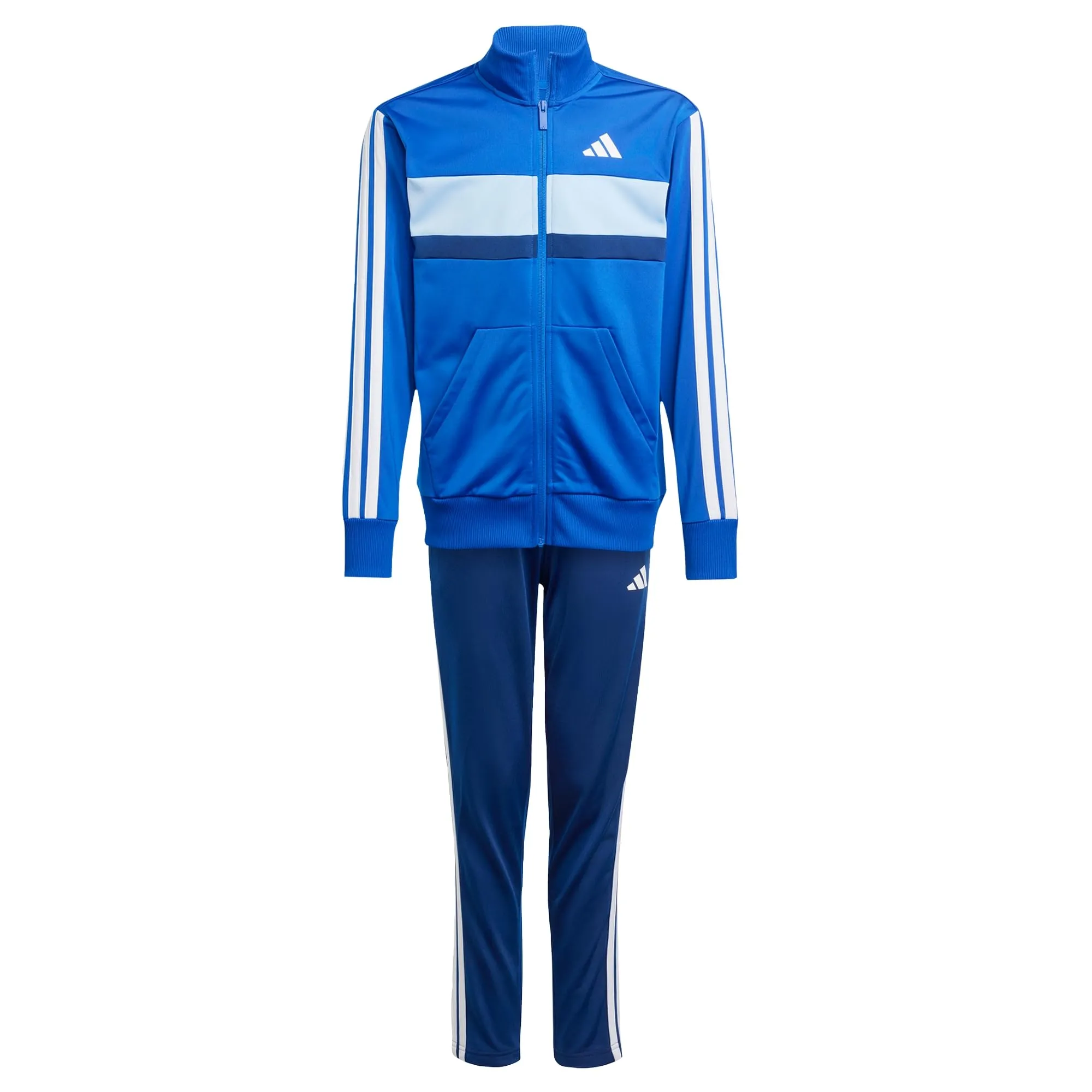 adidas Bambini Seasonal Essentials Tiberio 3 Stripes Tricot Tracksuit, Royal Blue/White/Glow Blue, 13-14 Years - immagine 1