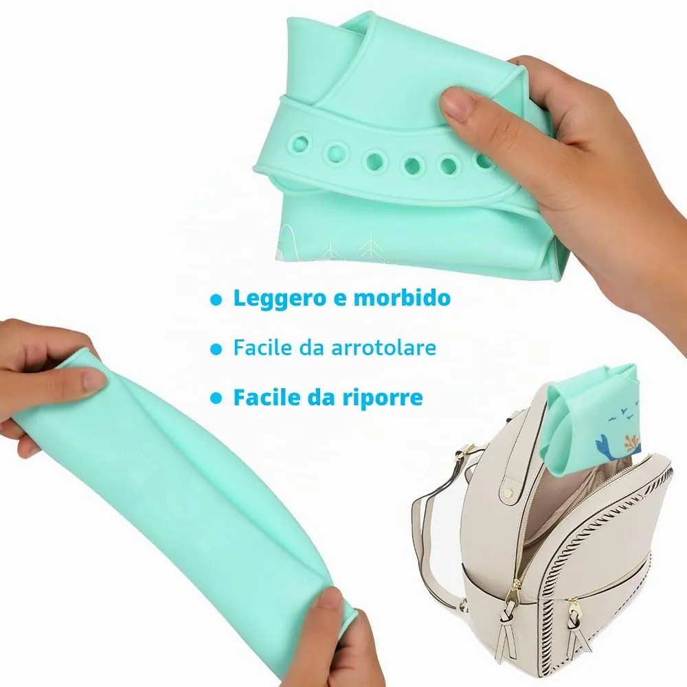 Vicloon Bavaglini in Silicone con Vaschetta di Raccolta, 2 Pezzi, 6 Pulsanti Regolabili, Senza BPA, Orso e Riccio - immagine 4
