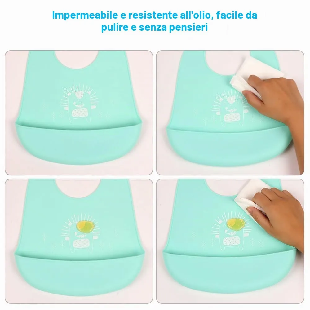 Vicloon Bavaglini in Silicone con Vaschetta di Raccolta, 2 Pezzi, 6 Pulsanti Regolabili, Senza BPA, Orso e Riccio - immagine 6