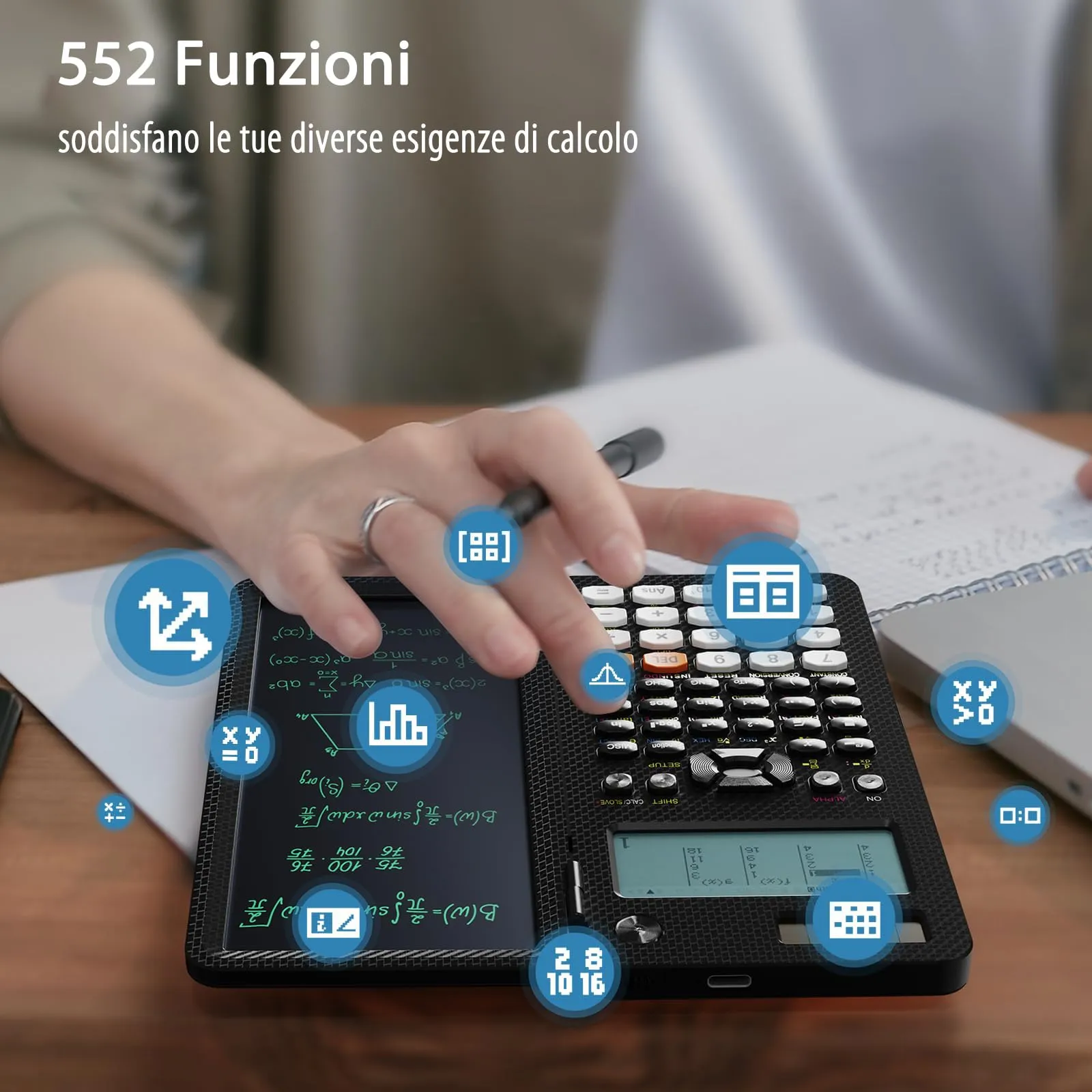 ROATEE 991EX Calcolatrice Scientifica, 552 funzioni, Display a 6 righe, Ricaricabile - immagine 2