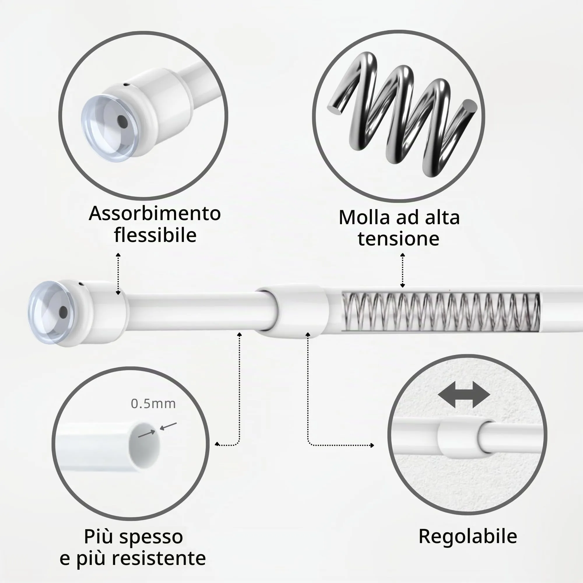GDEVKHN Bastoni per Tende a Pressione Estendibili, 58-85 cm, 2 Pezzi, Bianco - immagine 2