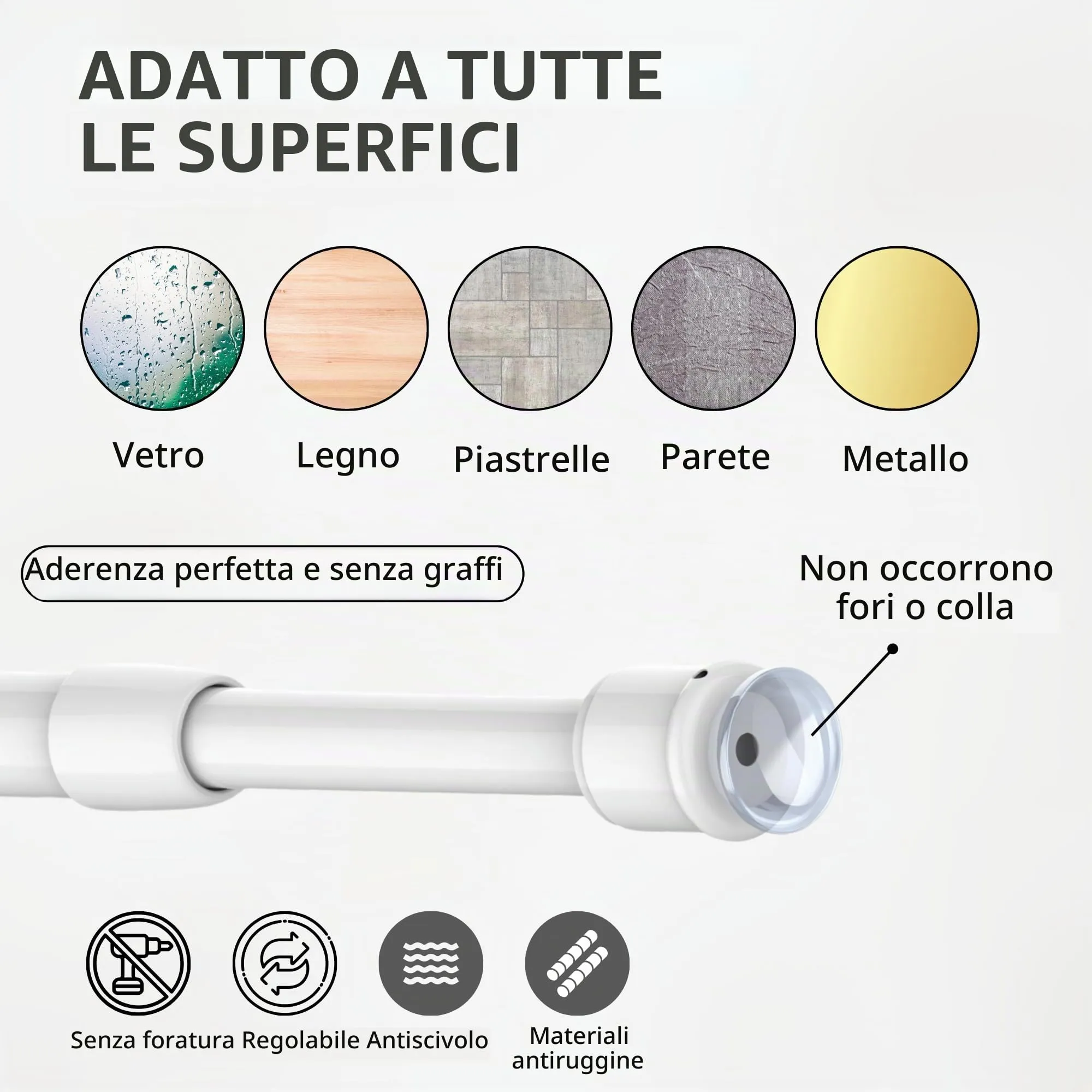 GDEVKHN Bastoni per Tende a Pressione Estendibili, 58-85 cm, 2 Pezzi, Bianco - immagine 4