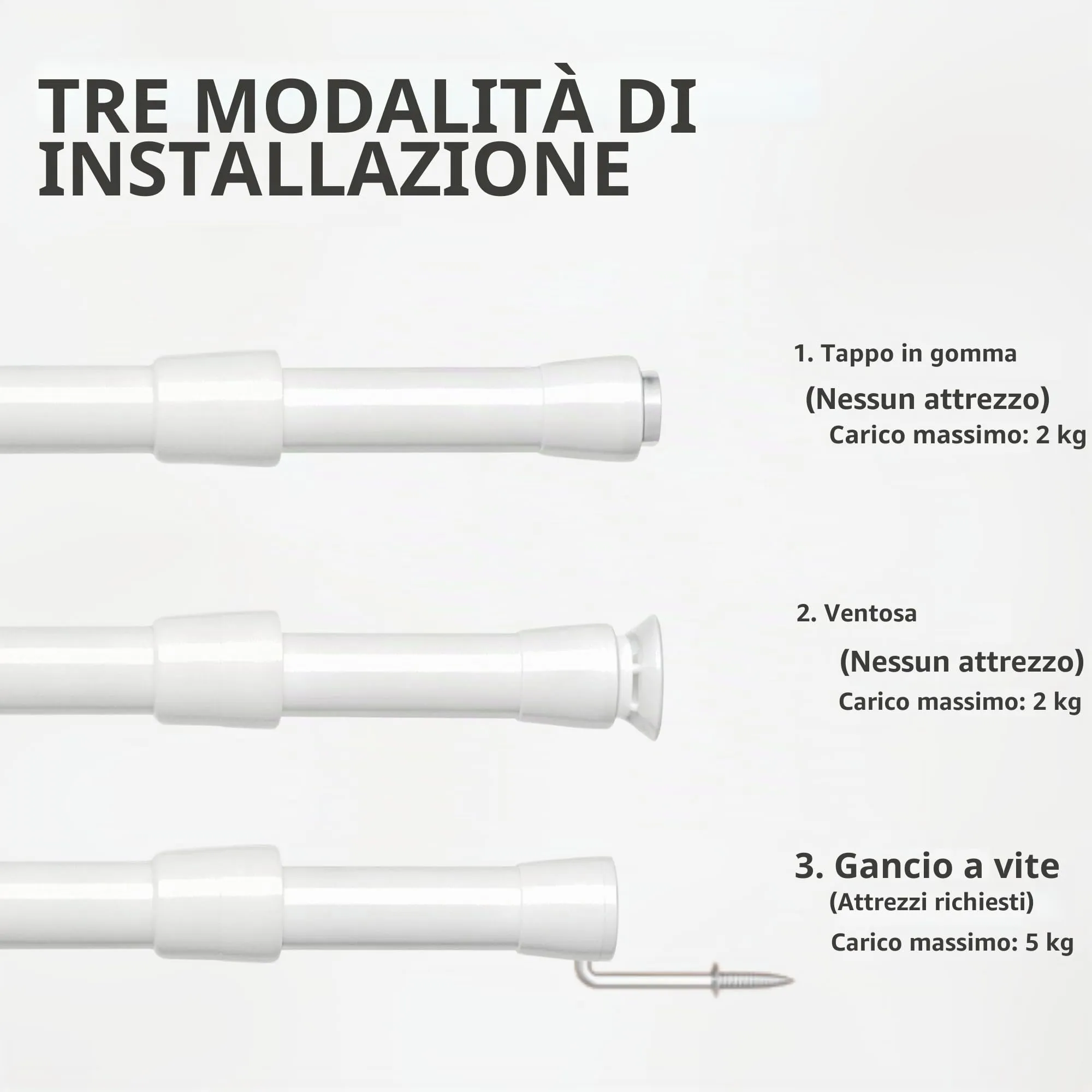 GDEVKHN Bastoni per Tende a Pressione Estendibili, 58-85 cm, 2 Pezzi, Bianco - immagine 5