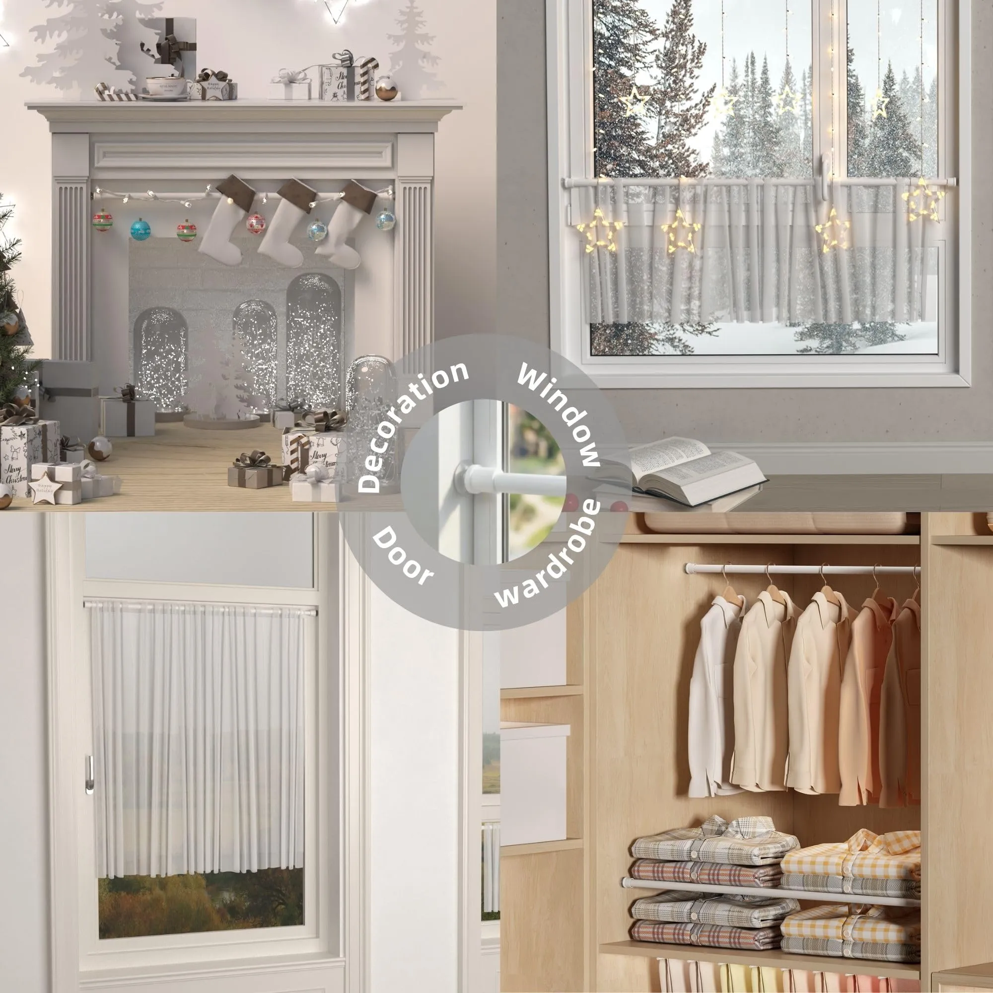 GDEVKHN Bastoni per Tende a Pressione Estendibili, 58-85 cm, 2 Pezzi, Bianco - immagine 6