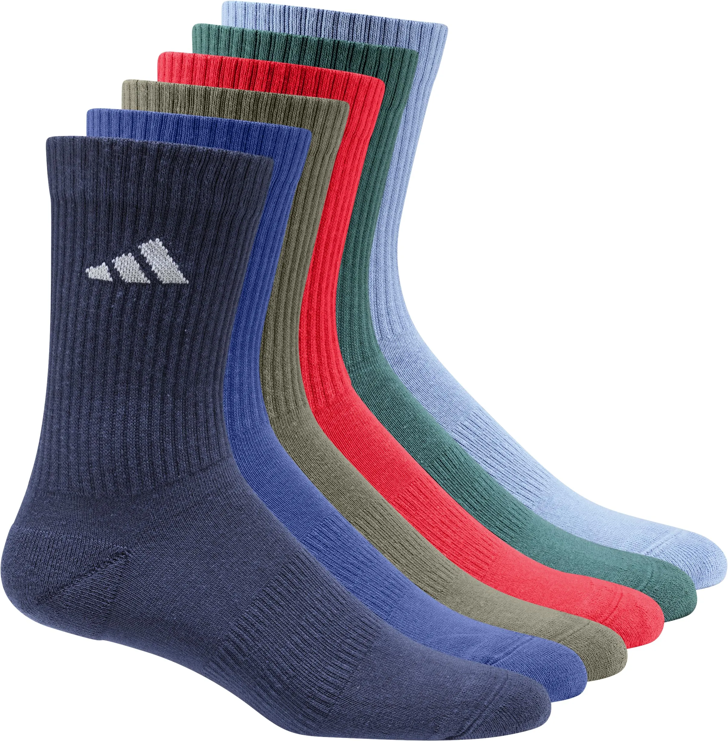adidas Cushioned Crew Socks, 6 Pair Pack, Dark Blue/Royal Blue/Olive Strata/Pure Ruby, 4-5 Years - immagine 4