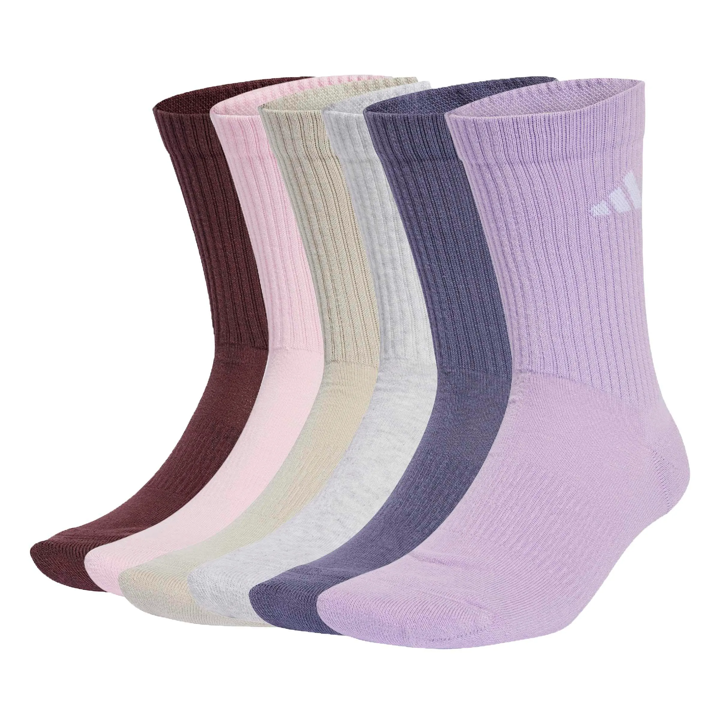 adidas Cushioned Crew Socks 6 Pair Pack, Aurora Ruby/Preloved Violet/Powder Plum/Light Grey Heather, 2.5-4 - immagine 1