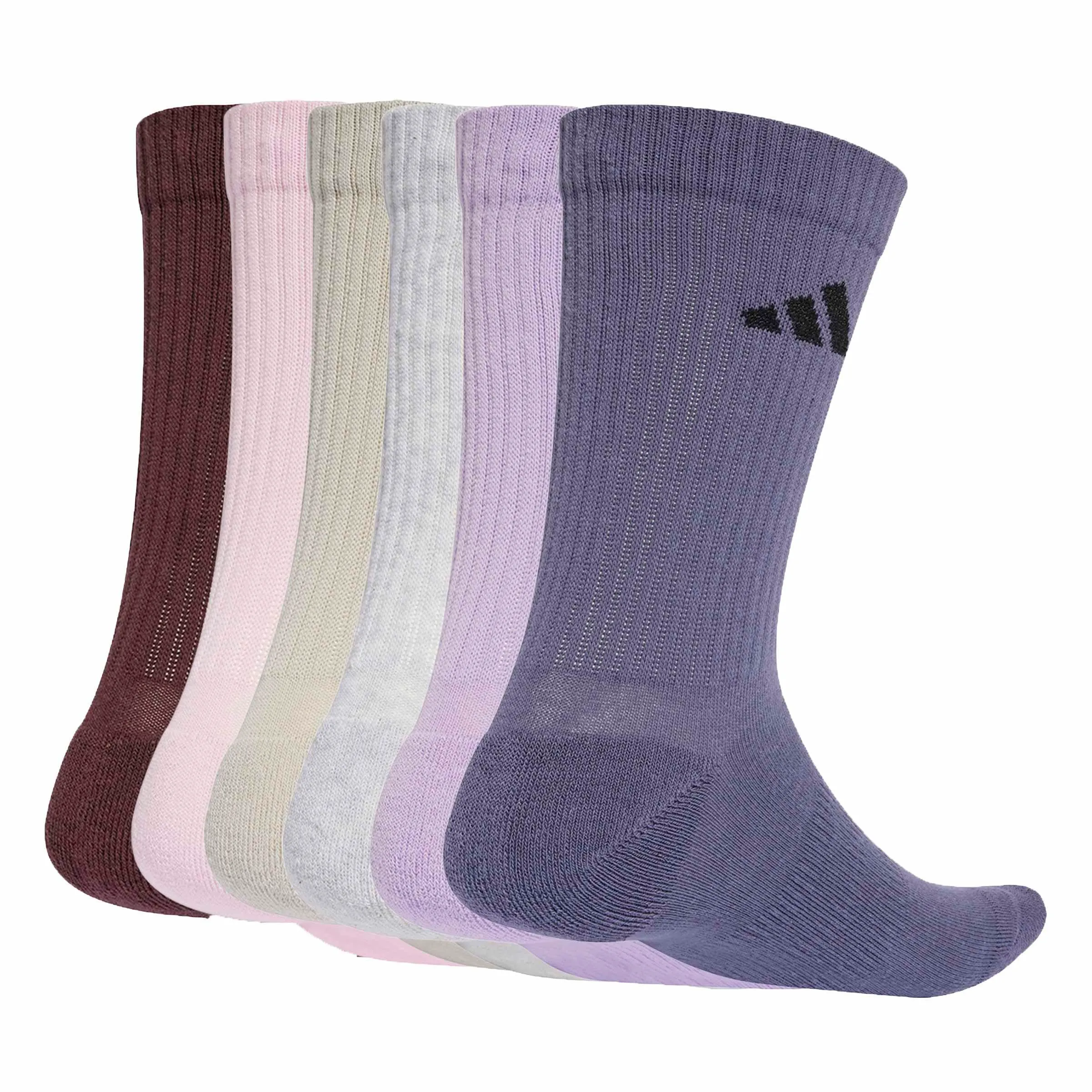 adidas Cushioned Crew Socks 6 Pair Pack, Aurora Ruby/Preloved Violet/Powder Plum/Light Grey Heather, 2.5-4 - immagine 3