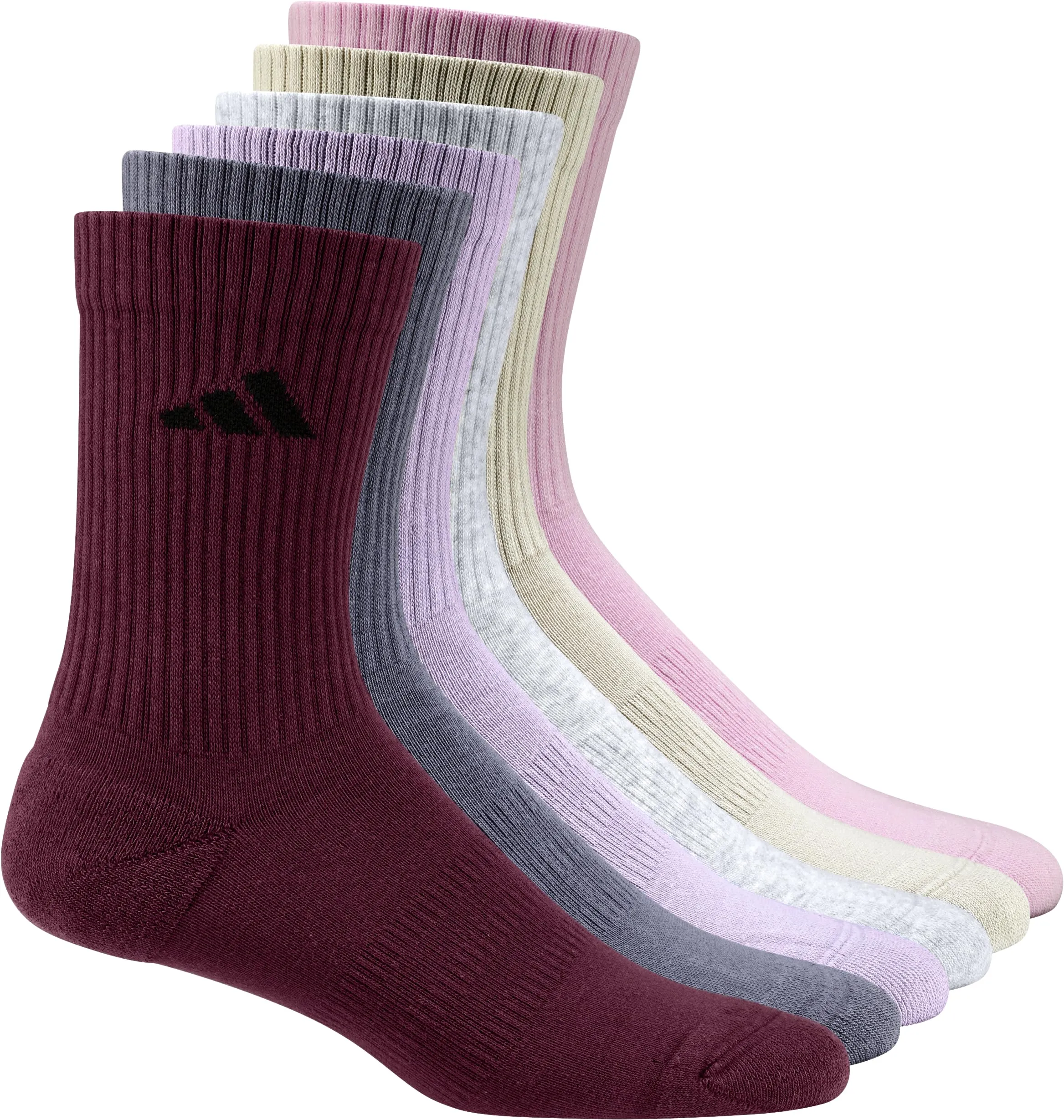 adidas Cushioned Crew Socks 6 Pair Pack, Aurora Ruby/Preloved Violet/Powder Plum/Light Grey Heather, 2.5-4 - immagine 4