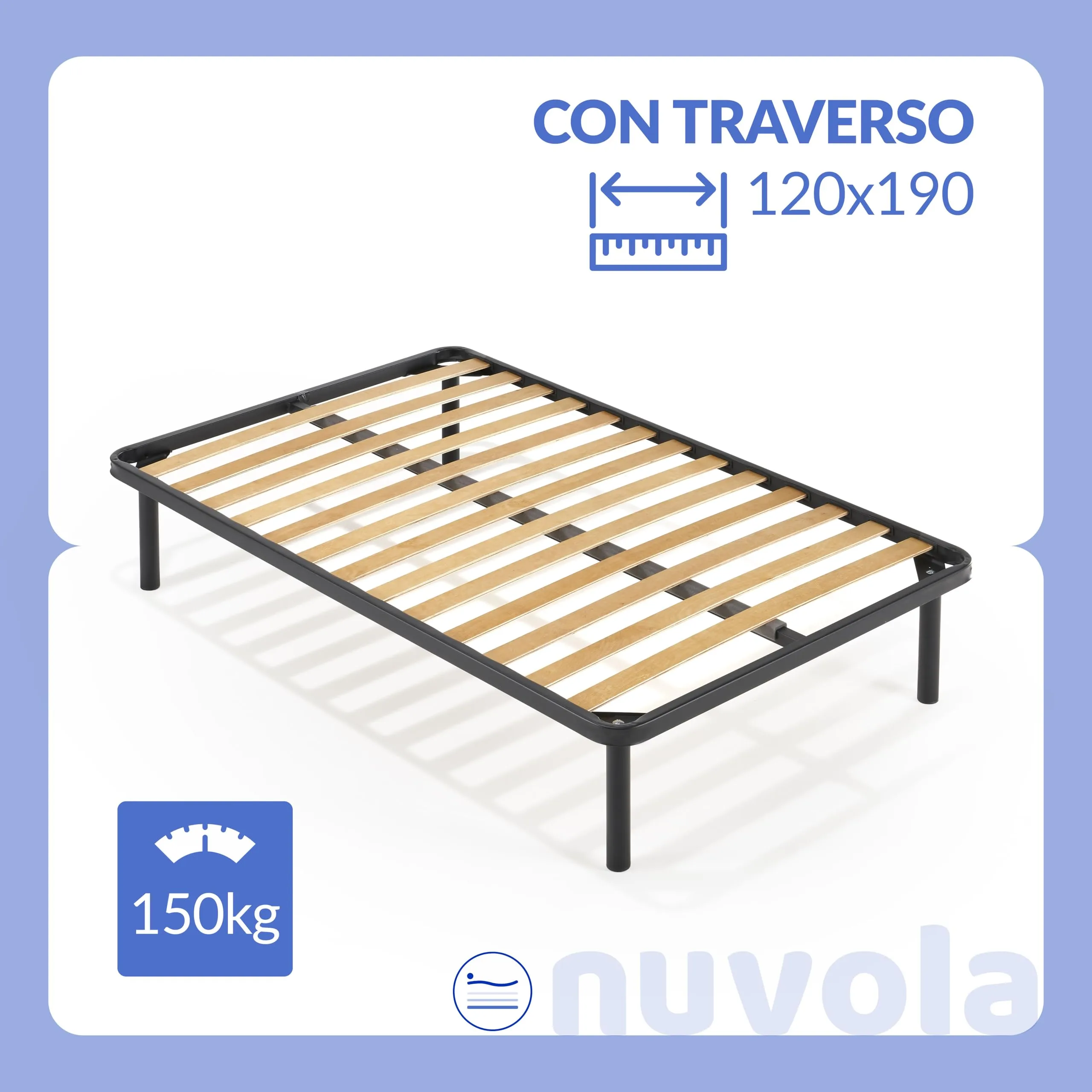 NUVOLA Atena Rete Ortopedica 120x190 con Doghe in Legno e Struttura in Ferro con Traverso - immagine 2