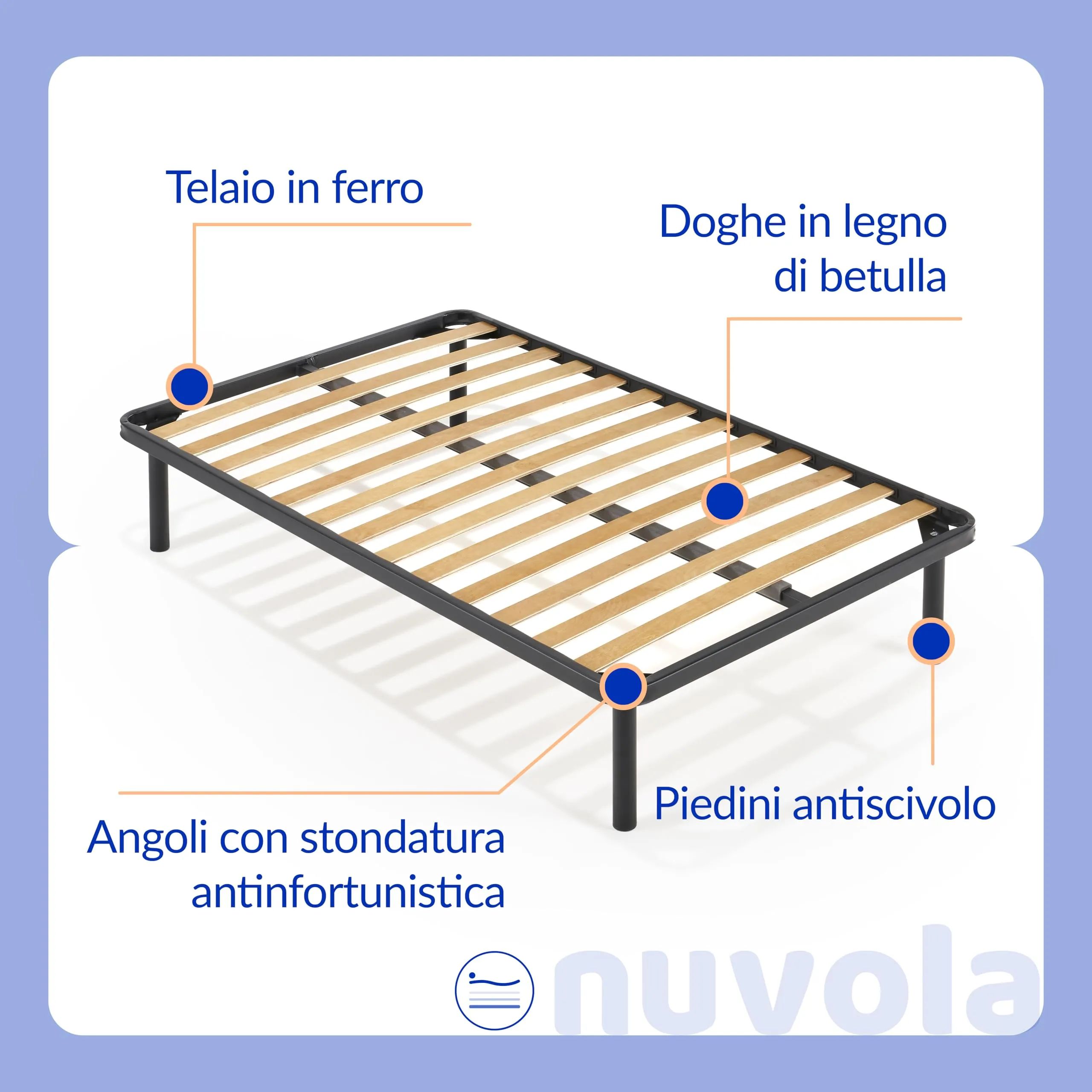 Nuvola Atena Rete Una Piazza e Mezza 120x200 Ortopedica con Doghe in Legno e Struttura in Ferro con Traverso - immagine 4