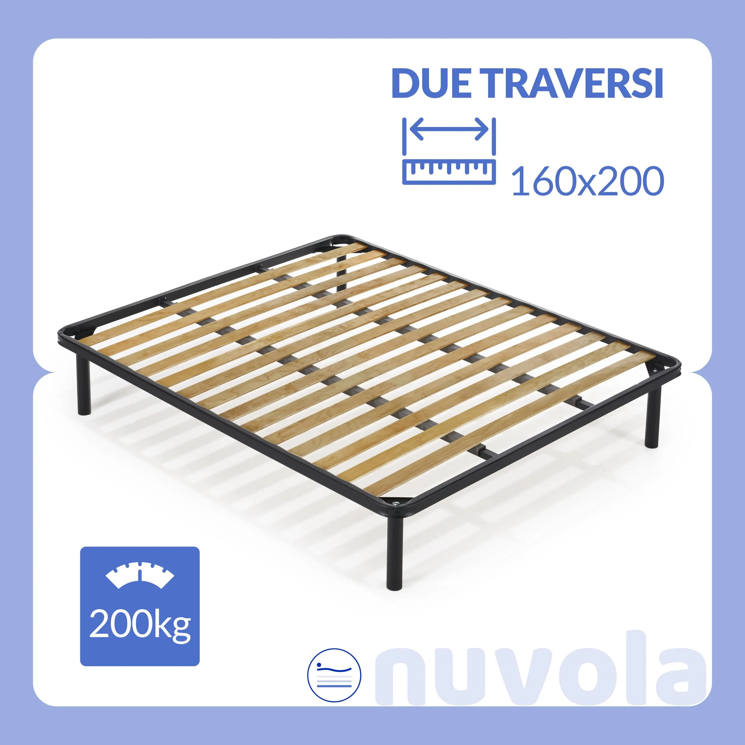 NUVOLA Atena Rete Matrimoniale 160x200 con Doghe in Legno e Struttura in Ferro, 2 Traversi, Made in Italy - immagine 2
