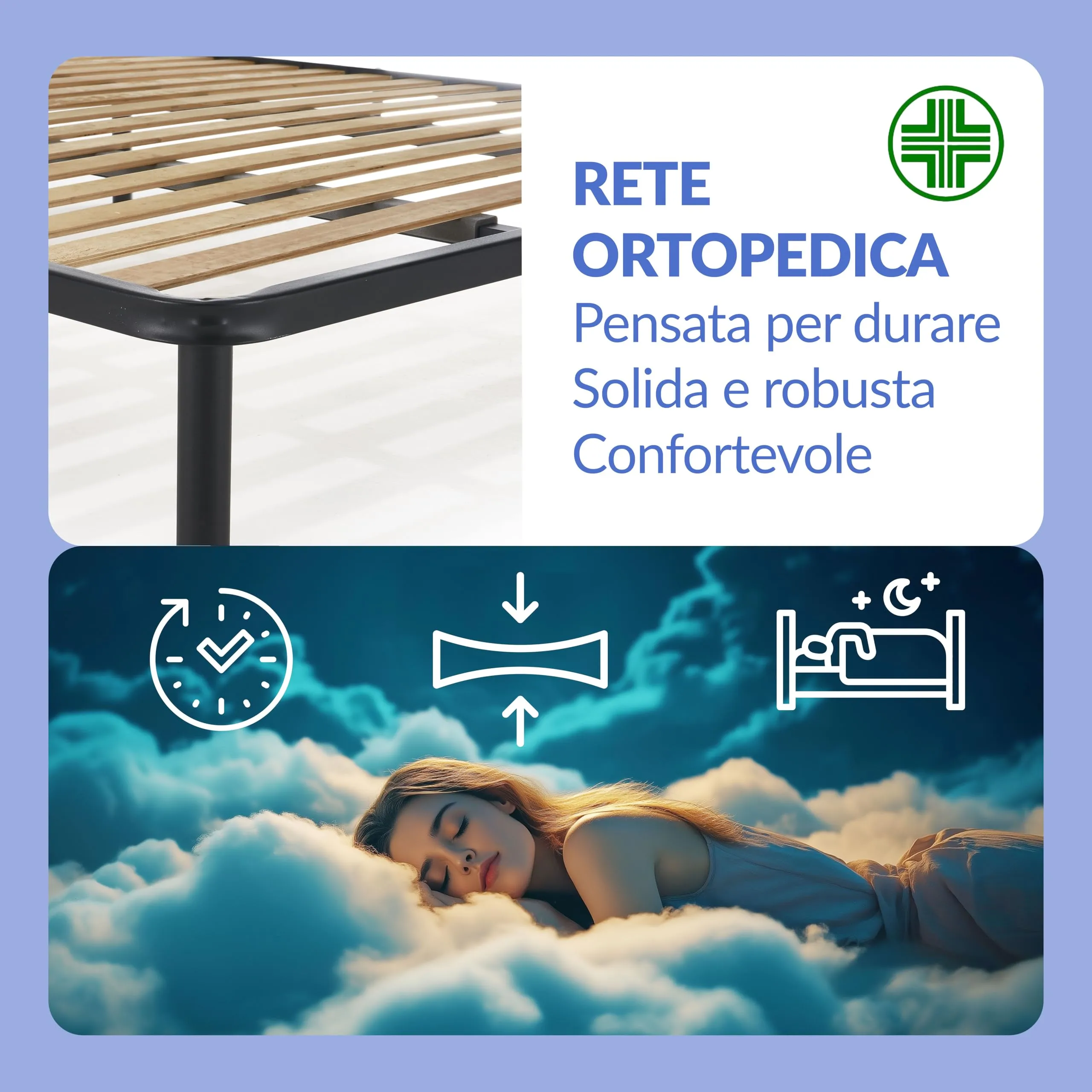 NUVOLA Atena Rete Matrimoniale 160x200 con Doghe in Legno e Struttura in Ferro, 2 Traversi, Made in Italy - immagine 5