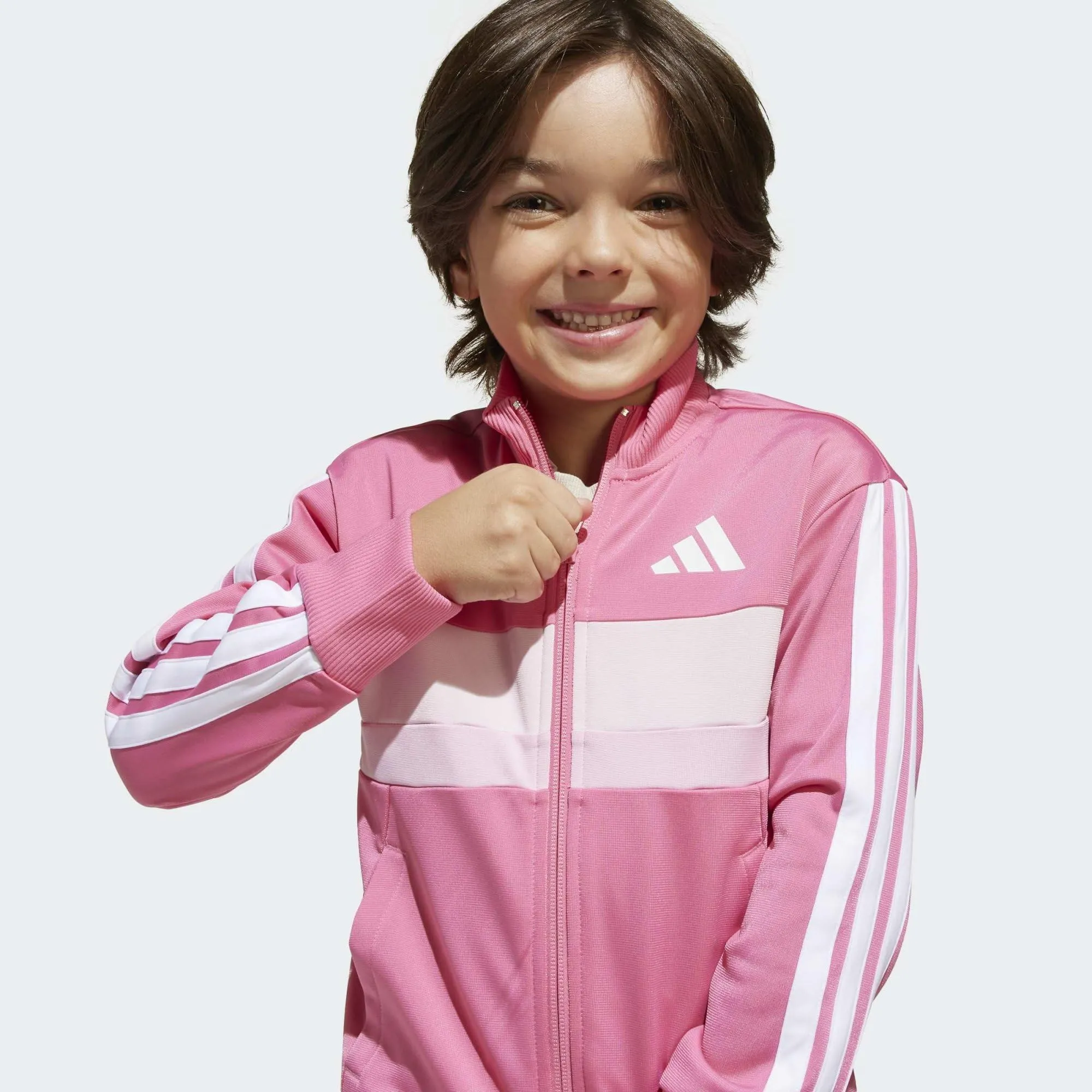adidas Bambini Seasonal Essentials Tiberio 3 Stripes Tricot Tracksuit, Pink Fusion/White/Clear Pink, 3-4 Years - immagine 7