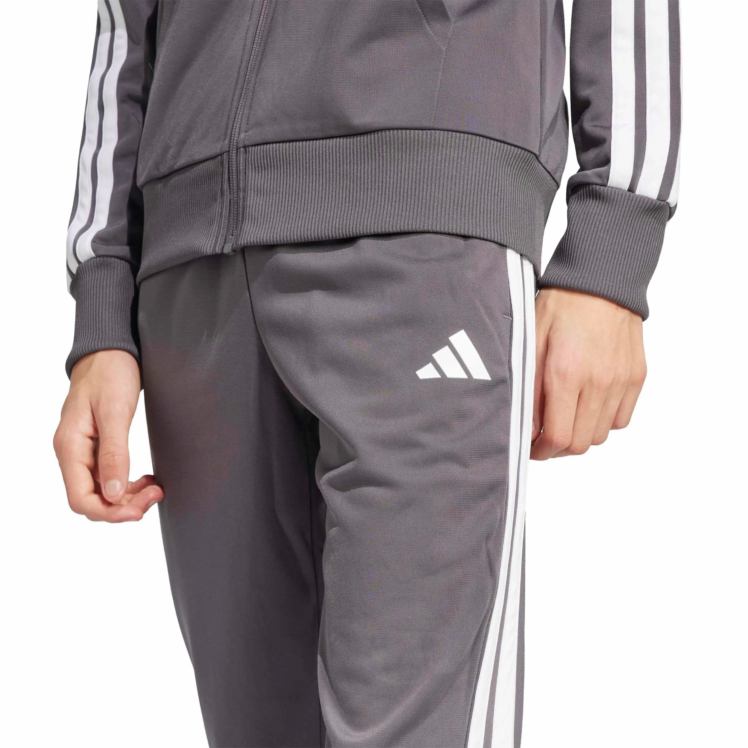 adidas Bambini Seasonal Essentials Tiberio 3 Stripes Tricot Tracksuit, Grey Strata/White/Powder Yellow, 7-8 Years - immagine 4
