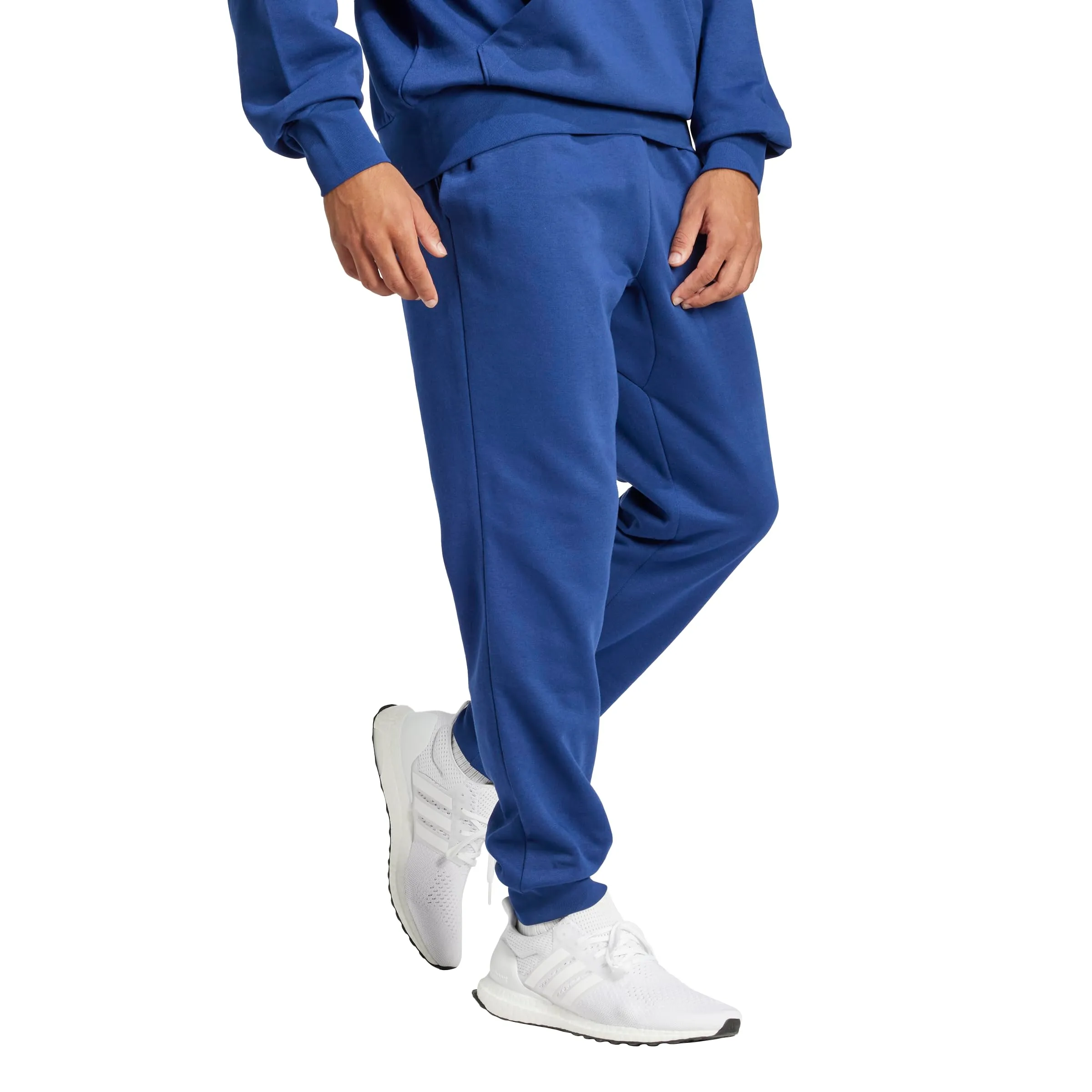 Adidas Essentials Feel Cozy Pantaloni da allenamento da uomo in pile, Blu Scuro / Bianco, XL - immagine 4