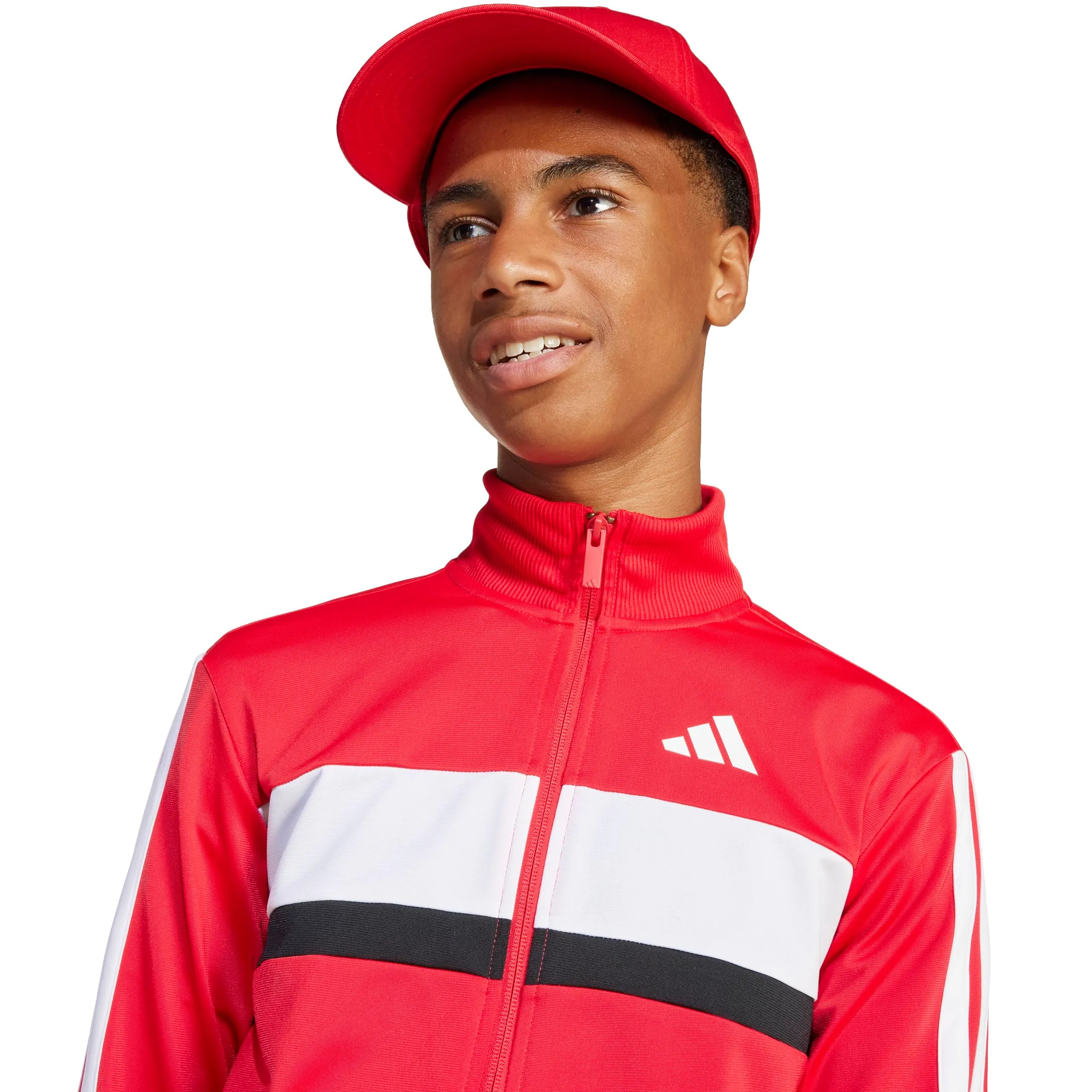 adidas Bambini Seasonal Essentials Tiberio 3 Stripes Tricot Tracksuit, Pure Ruby/White, 7-8 Years - immagine 4