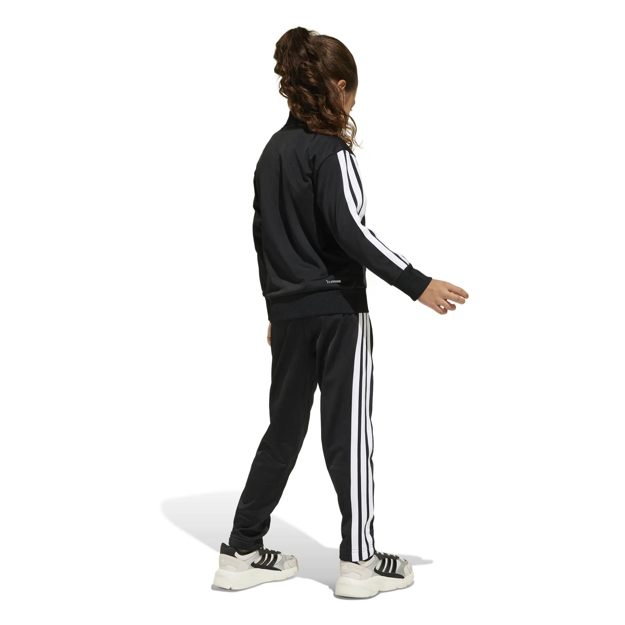 adidas Bambini Seasonal Essentials Tiberio 3 Stripes Tricot Tracksuit, Black/White/Pure Ruby, 3-4 Years - immagine 2