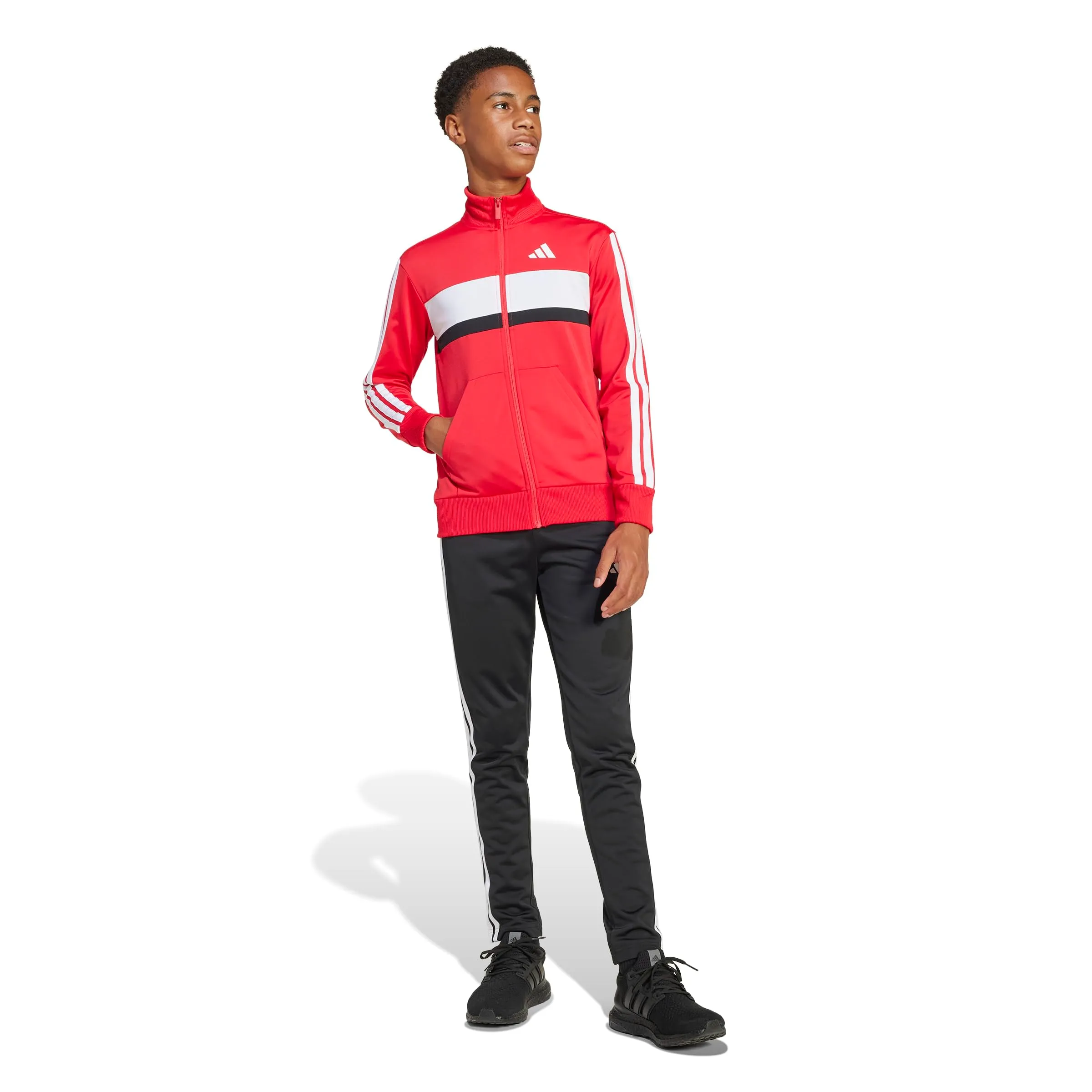 adidas Bambini Seasonal Essentials Tiberio 3 Stripes Tricot Tracksuit, Pure Ruby/White, 15-16 Years - immagine 3
