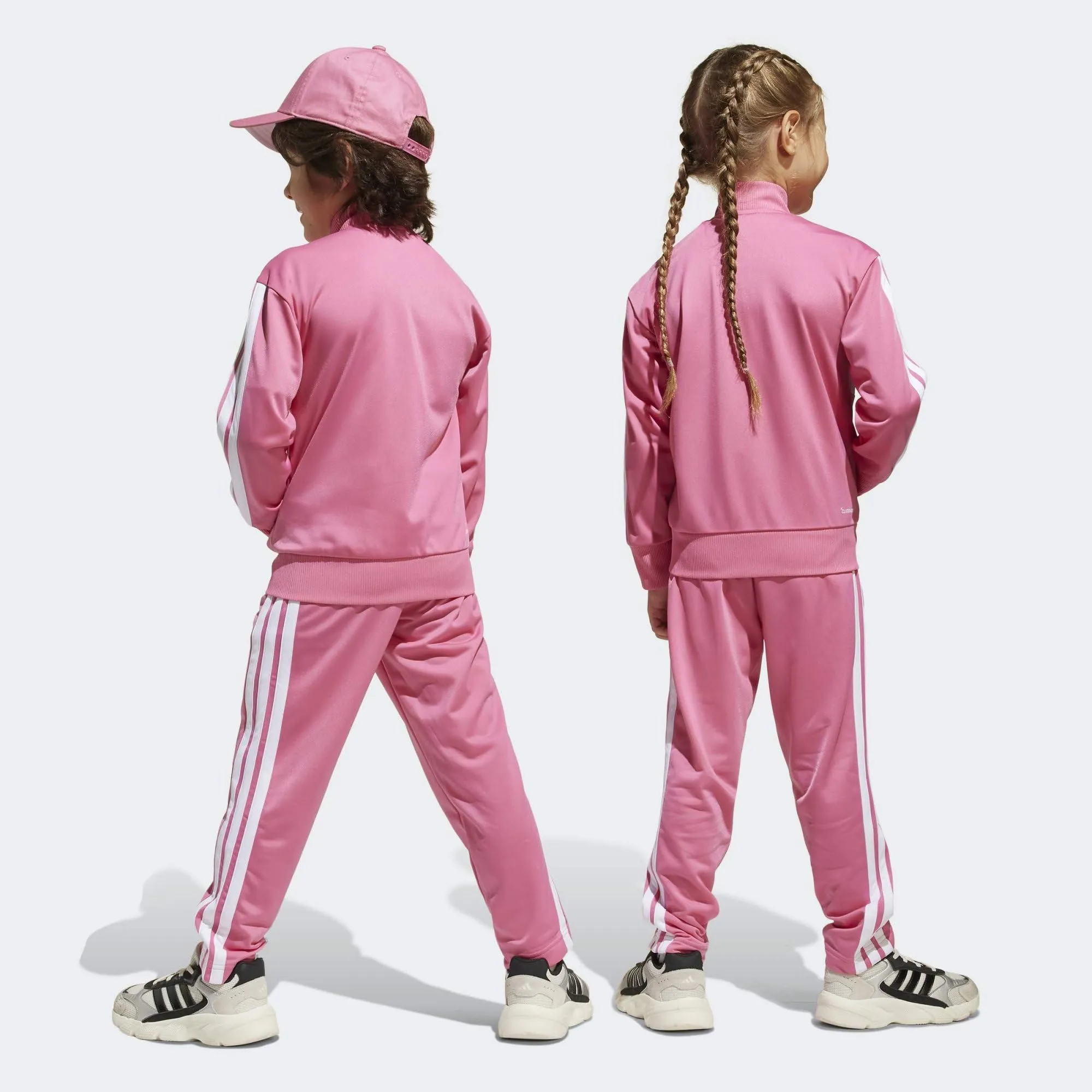 adidas Bambini Seasonal Essentials Tiberio 3 Stripes Tricot Tracksuit, Pink Fusion/White/Clear Pink, 6-7 Years - immagine 9