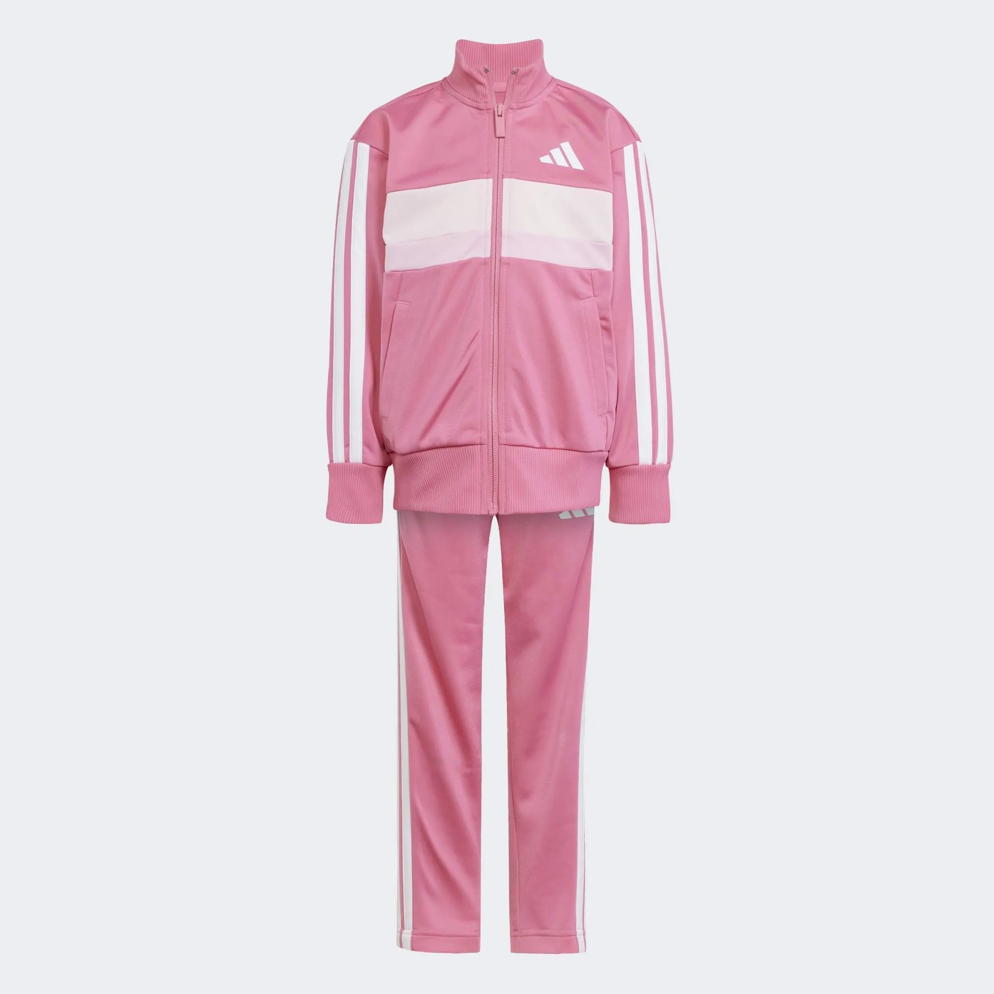 adidas Bambini Seasonal Essentials Tiberio 3 Stripes Tricot Tracksuit, Pink Fusion/White/Clear Pink, 5-6 Years - immagine 2