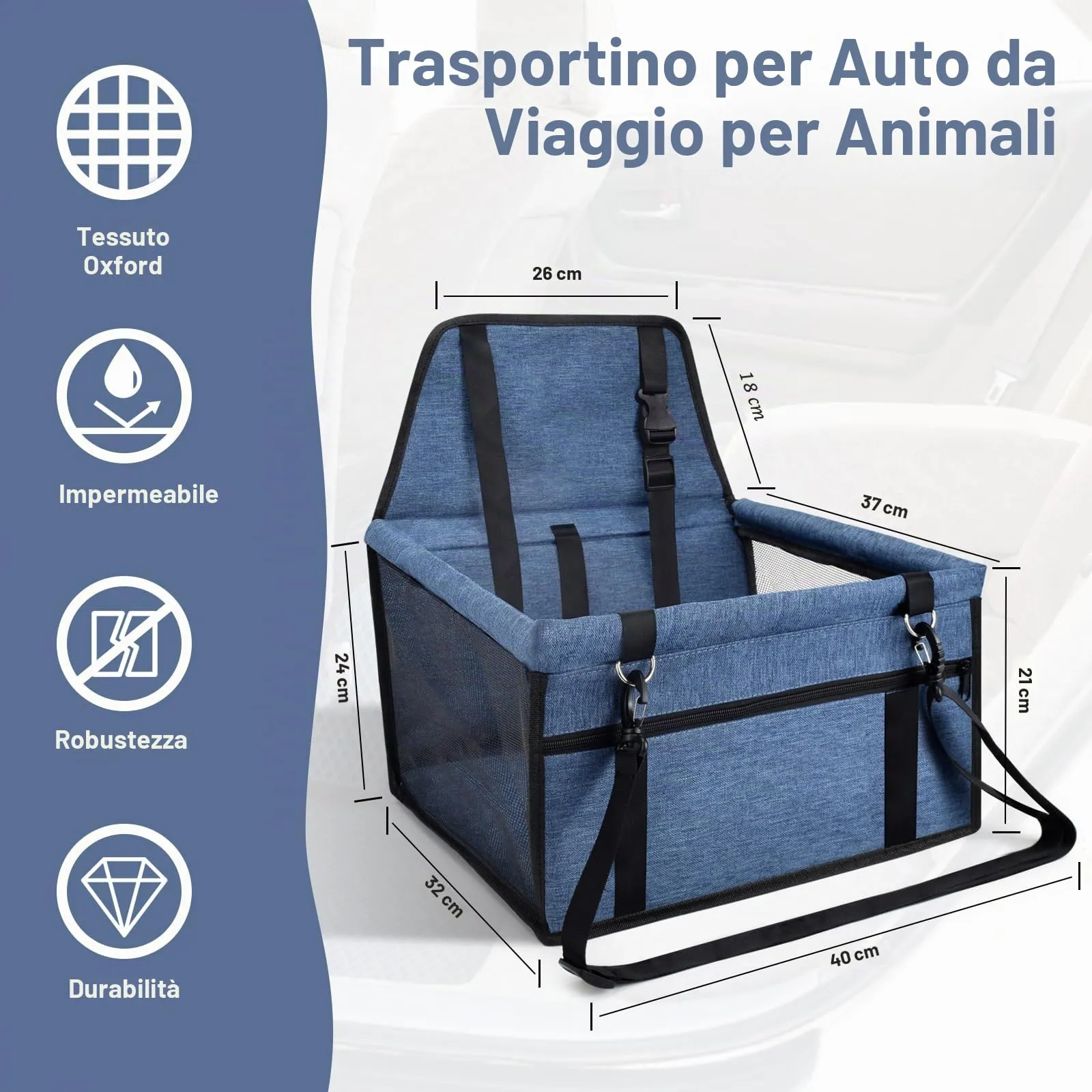 CIMOYBAI Seggiolino Auto Pieghevole per Cani di Piccola e Media Taglia, Blu Navy - immagine 2
