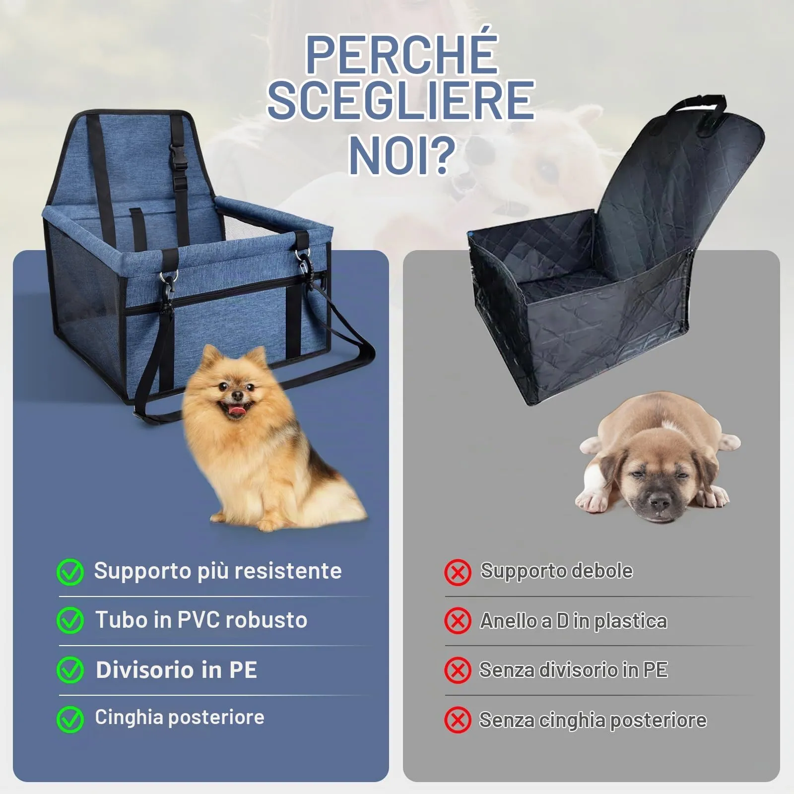 CIMOYBAI Seggiolino Auto Pieghevole per Cani di Piccola e Media Taglia, Blu Navy - immagine 3