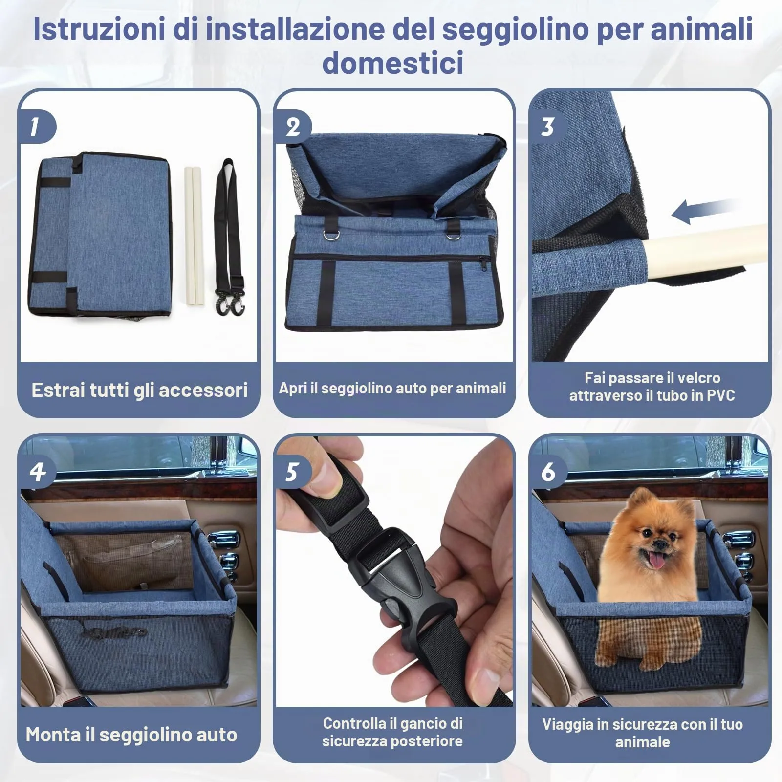 CIMOYBAI Seggiolino Auto Pieghevole per Cani di Piccola e Media Taglia, Blu Navy - immagine 5
