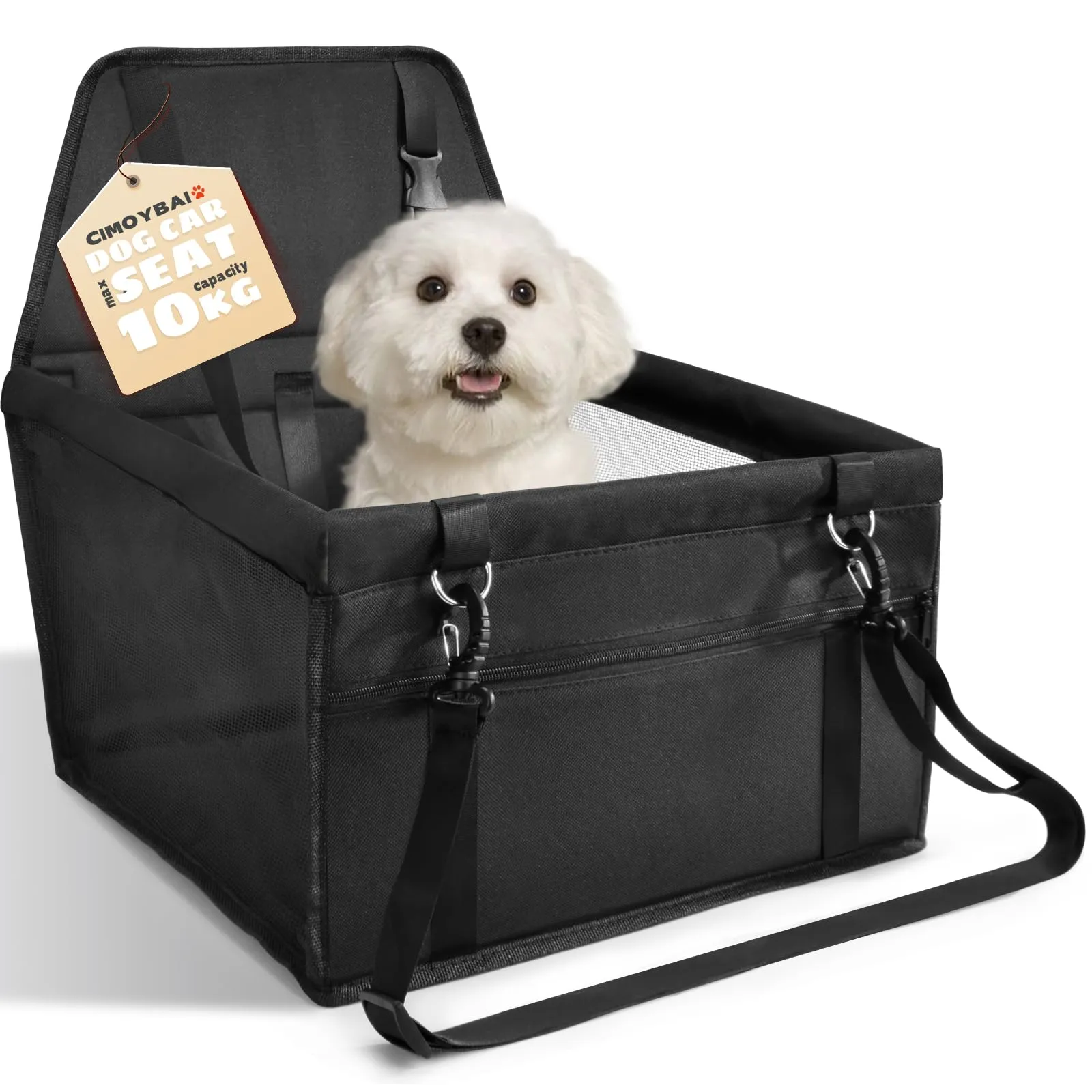 CIMOYBAI Seggiolino Auto per Cani di Piccola e Media Taglia, Tessuto Oxford Traspirante e Lavabile, Pieghevole, Nero - immagine 1