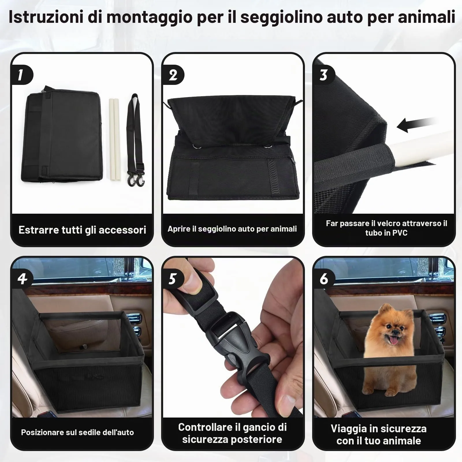 CIMOYBAI Seggiolino Auto per Cani di Piccola e Media Taglia, Tessuto Oxford Traspirante e Lavabile, Pieghevole, Nero - immagine 5