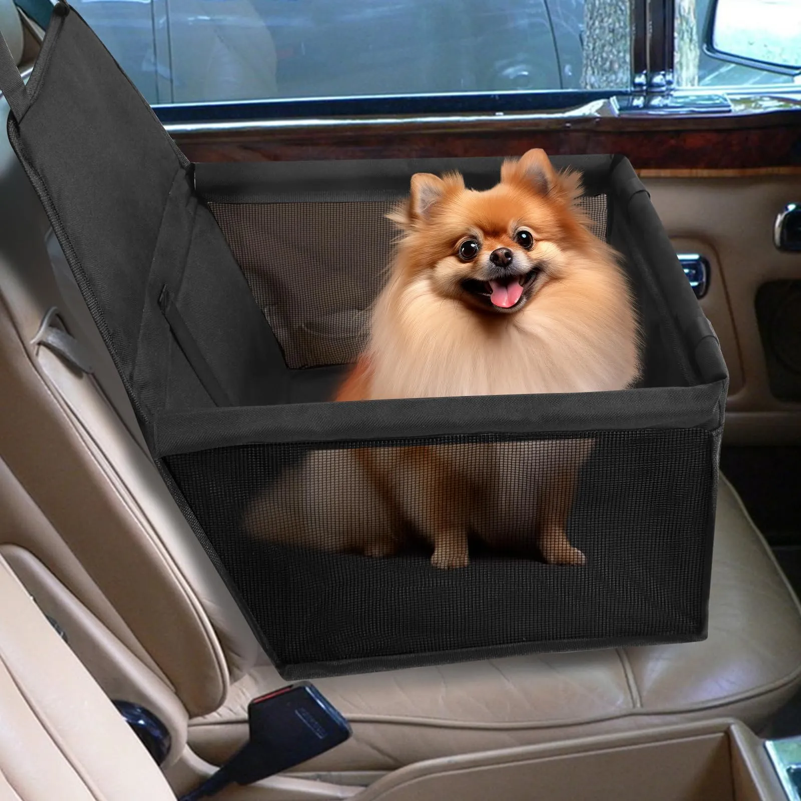 CIMOYBAI Seggiolino Auto per Cani di Piccola e Media Taglia, Tessuto Oxford Traspirante e Lavabile, Pieghevole, Nero - immagine 7
