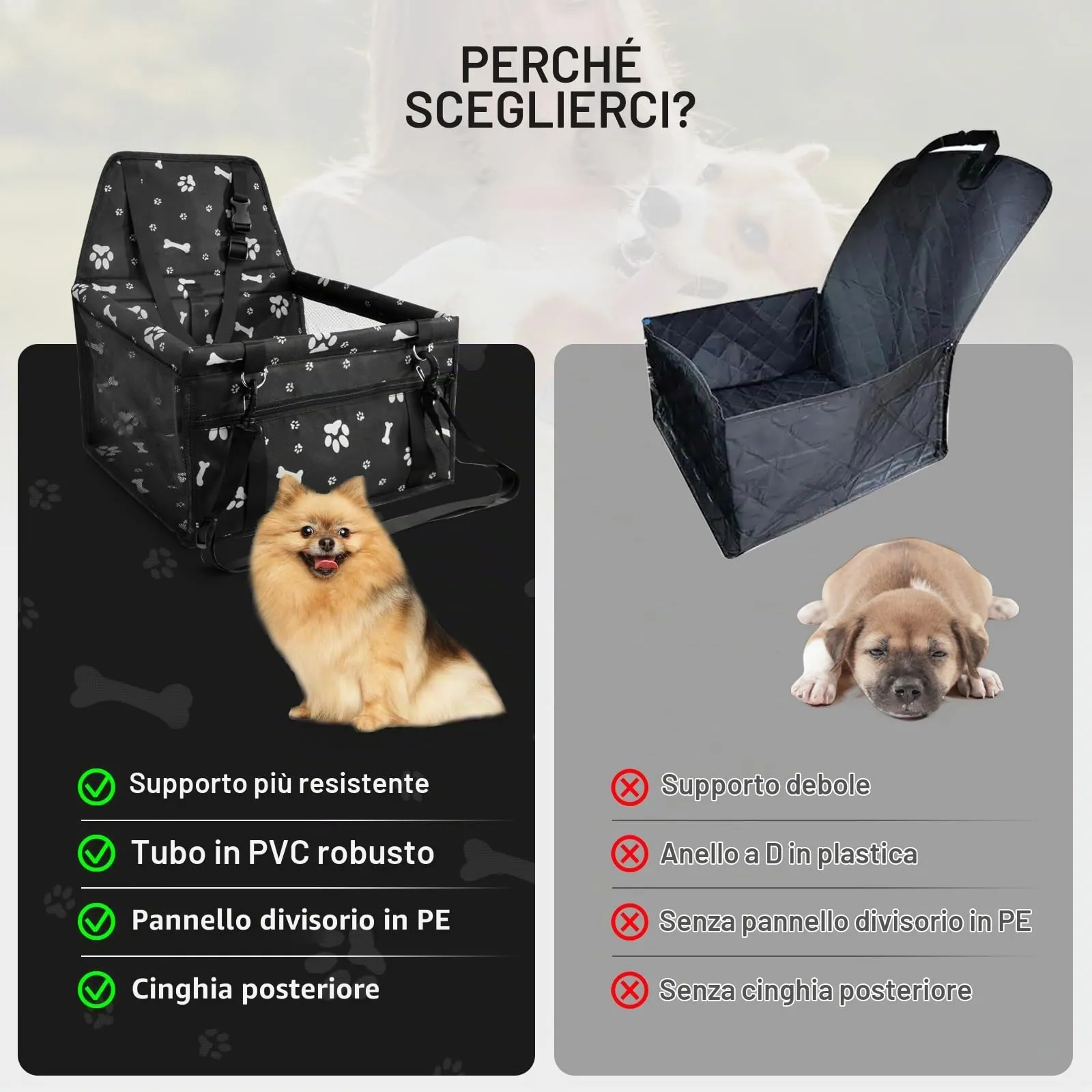 CIMOYBAI Seggiolino Auto per Cani di Taglia Piccola e Media, Tessuto Oxford Traspirante e Pieghevole, Impronta Nera - immagine 3