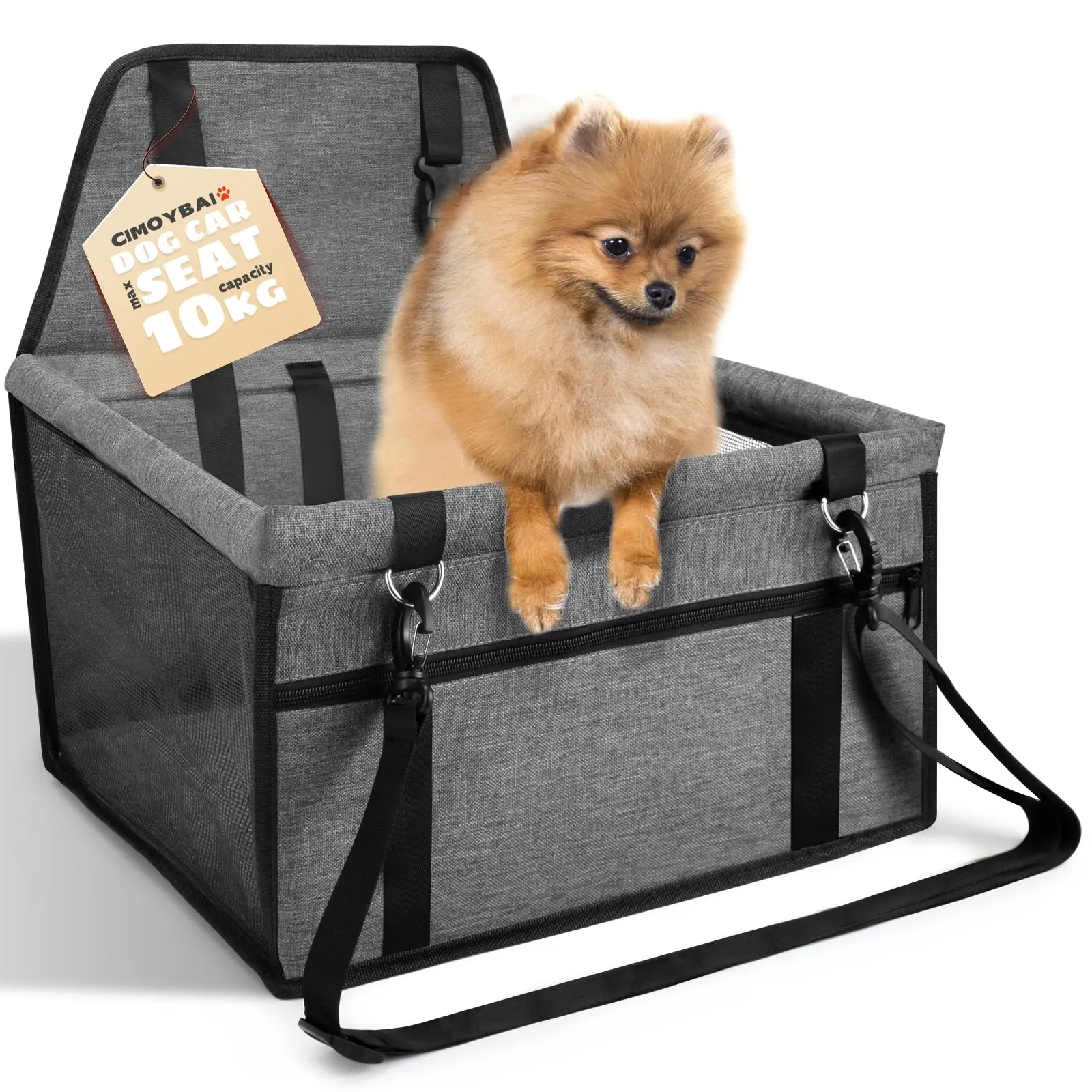 CIMOYBAI Seggiolino Auto per Cani di Piccola e Media Taglia, Pieghevole, Grigio Scuro - immagine 1