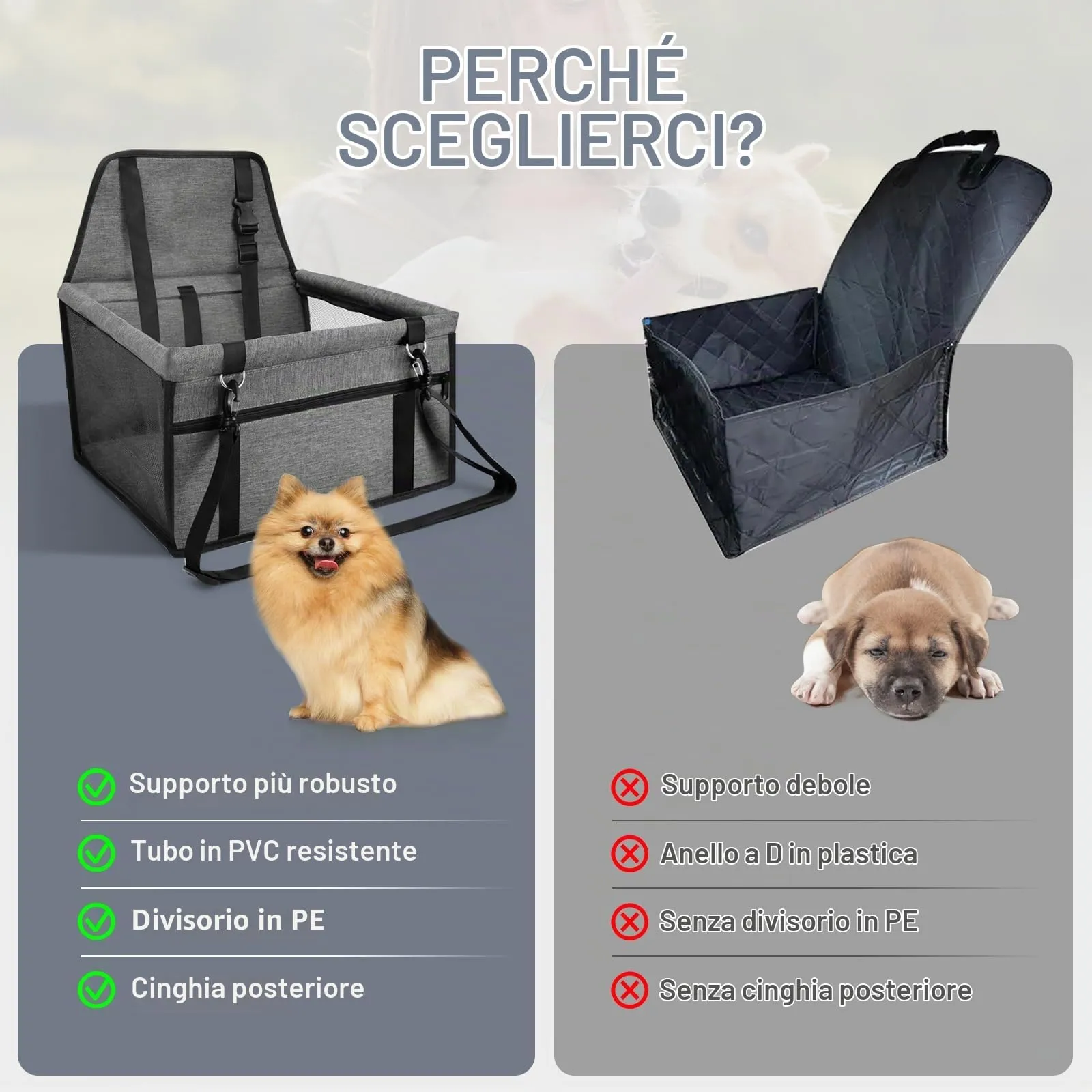 CIMOYBAI Seggiolino Auto per Cani di Piccola e Media Taglia, Pieghevole, Grigio Scuro - immagine 3