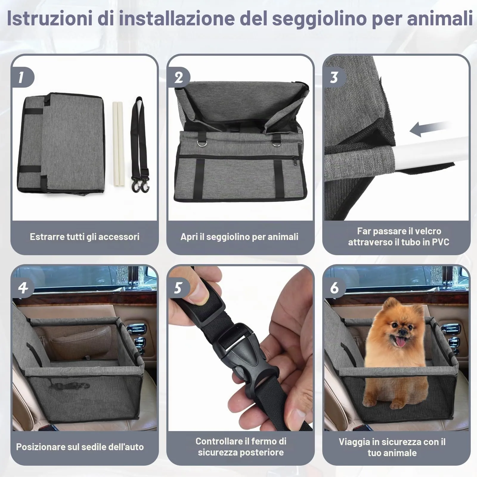 CIMOYBAI Seggiolino Auto per Cani di Piccola e Media Taglia, Pieghevole, Grigio Scuro - immagine 5