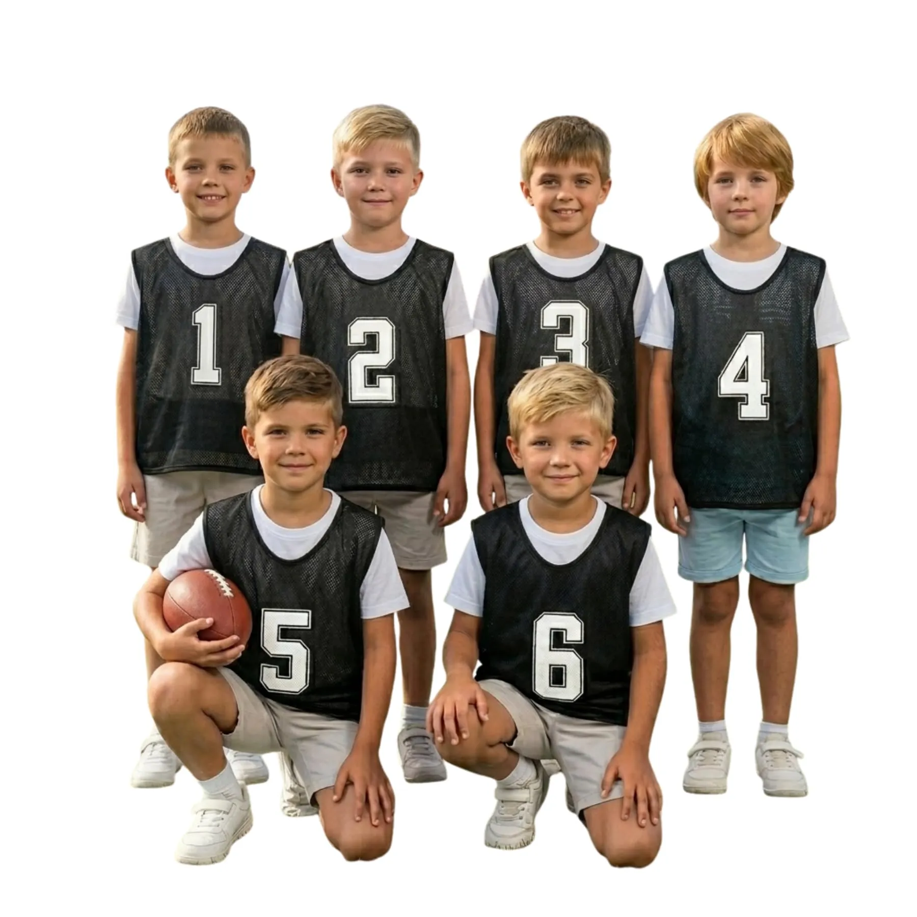 A2Z 4 Kids Bavaglini Allenamento Gilet Sportivi Numerati, 6 Confezione, Nero, 4-8 anni - immagine 1