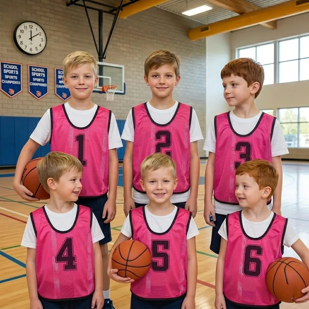 A2Z 4 Kids Bavaglini Allenamento Gilet Sportivi Numerati Rosa, 6 Pezzi, 4-8 Anni - immagine 2