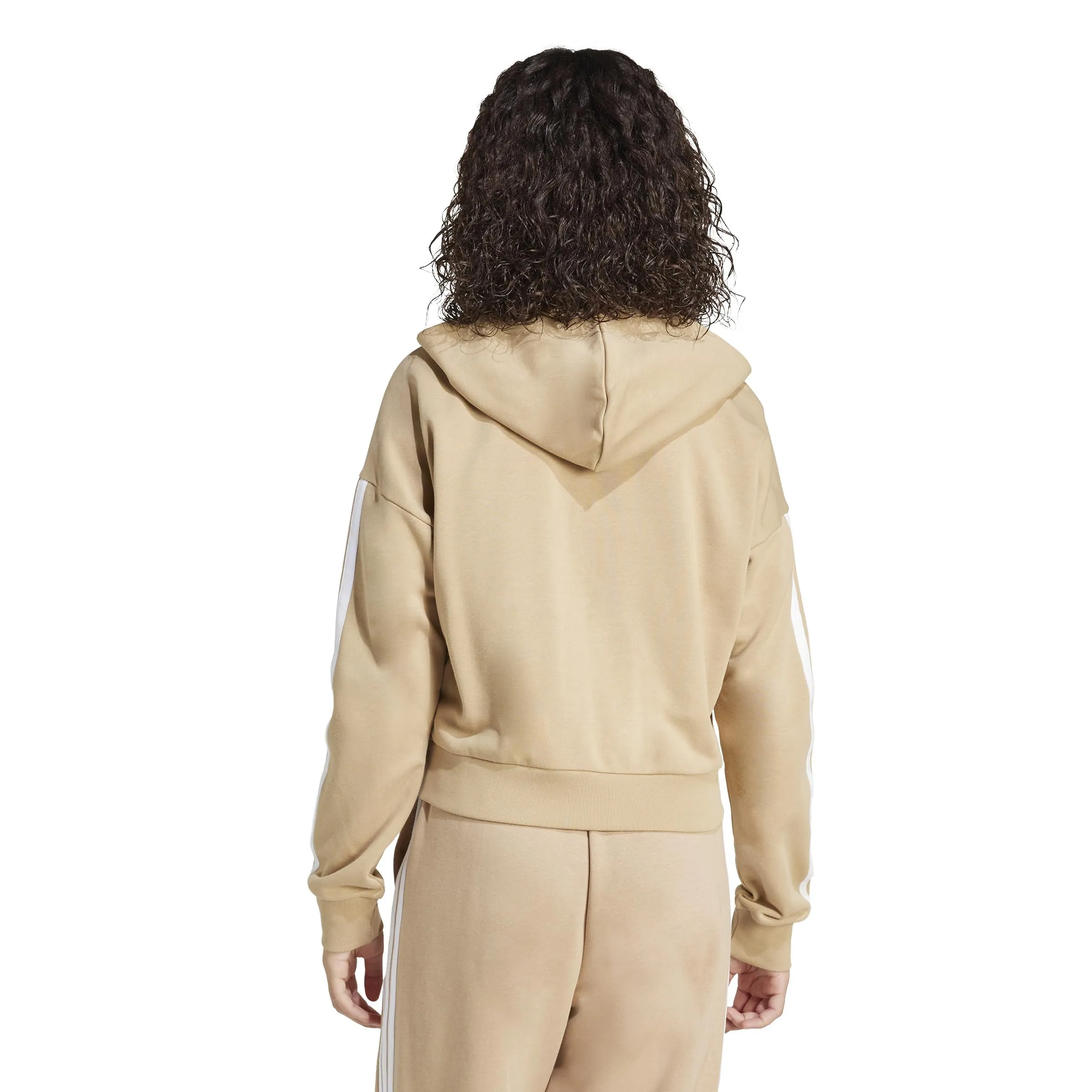 Adidas Donna Essentials 3-Stripes French Terry Full Zip Hoodie, Warm Sandstone/White, XS - immagine 2