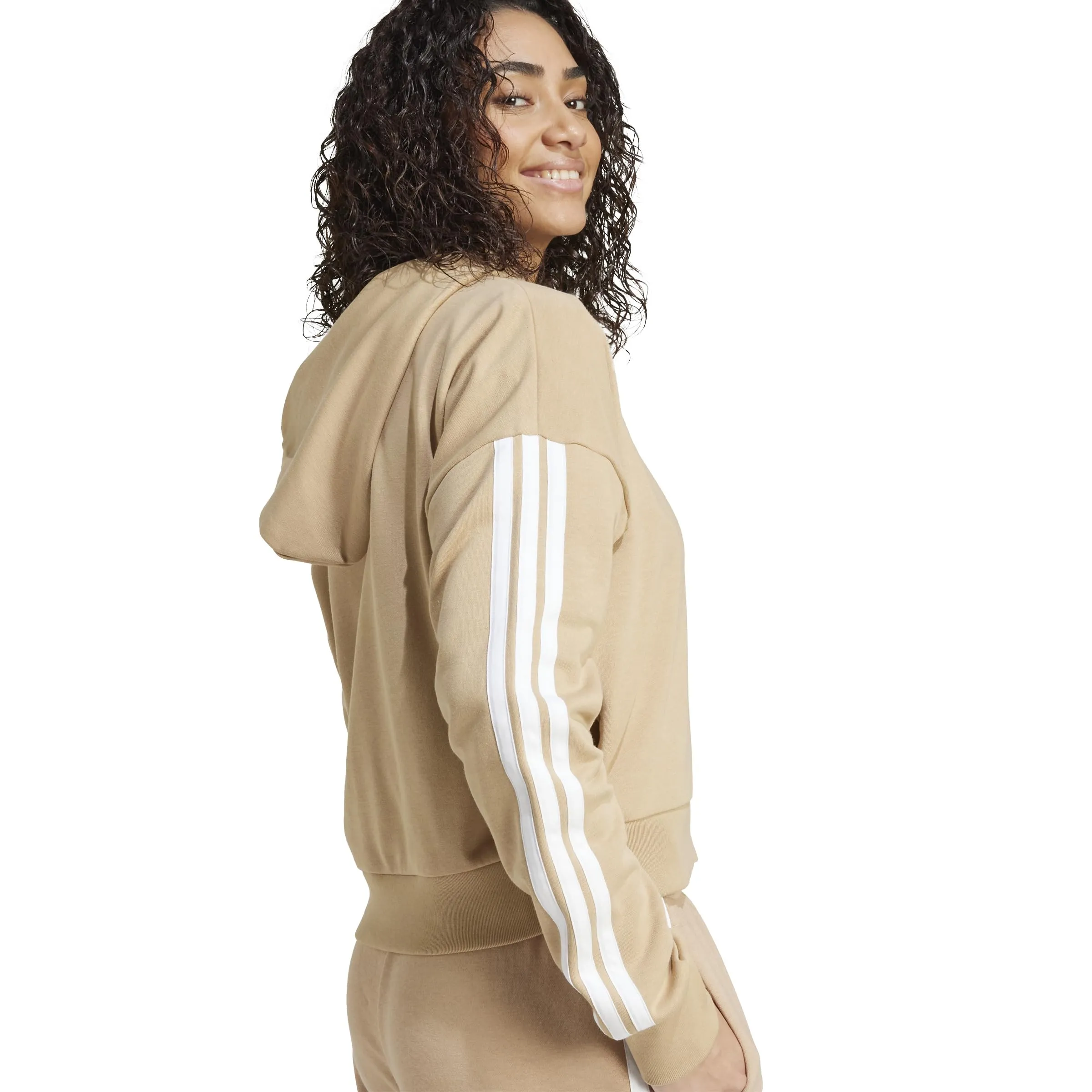 Adidas Donna Essentials 3-Stripes French Terry Full Zip Hoodie, Warm Sandstone/White, XS - immagine 5