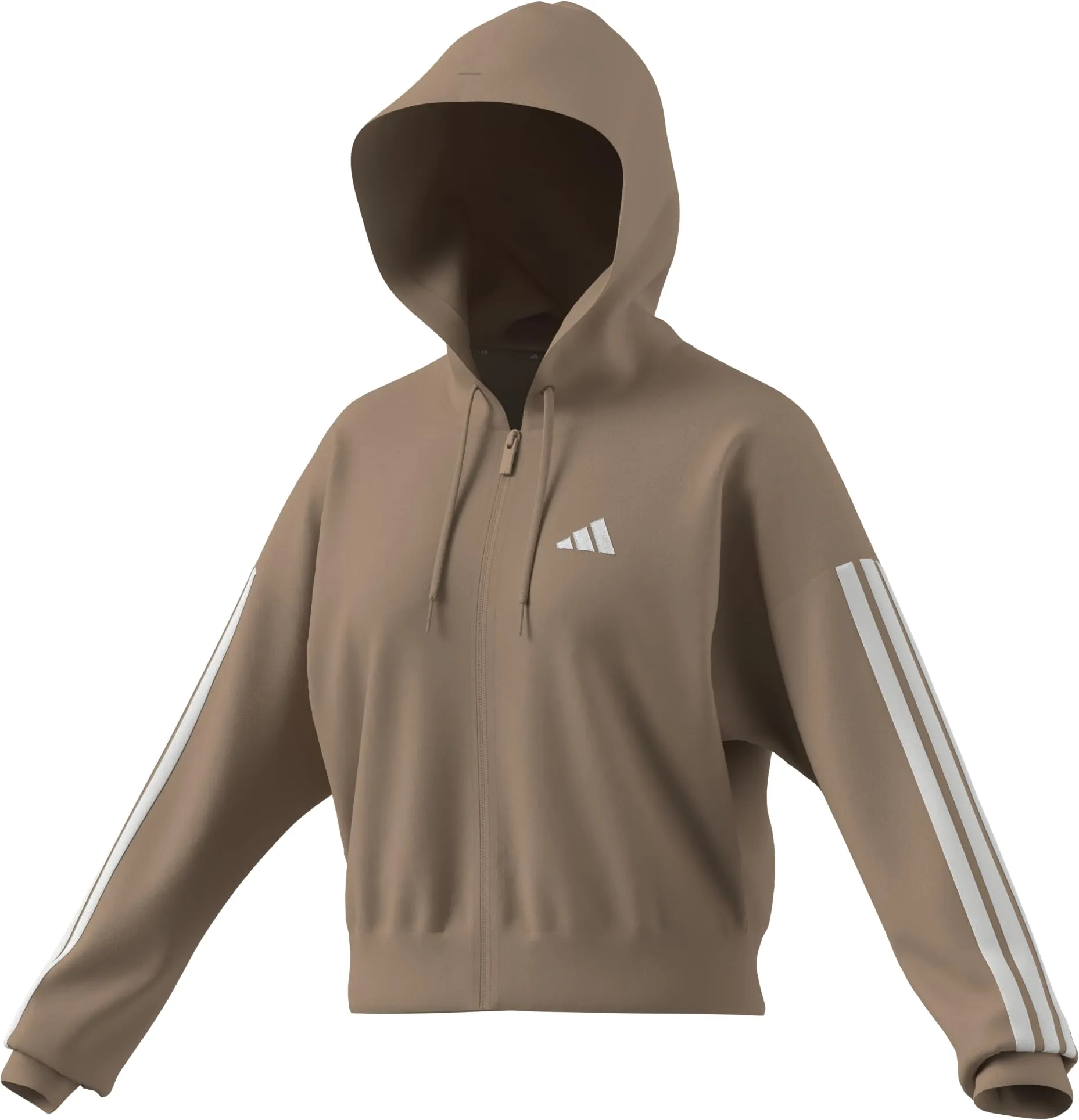 Adidas Donna Essentials 3-Stripes French Terry Full Zip Hoodie, Warm Sandstone/White, XS - immagine 7