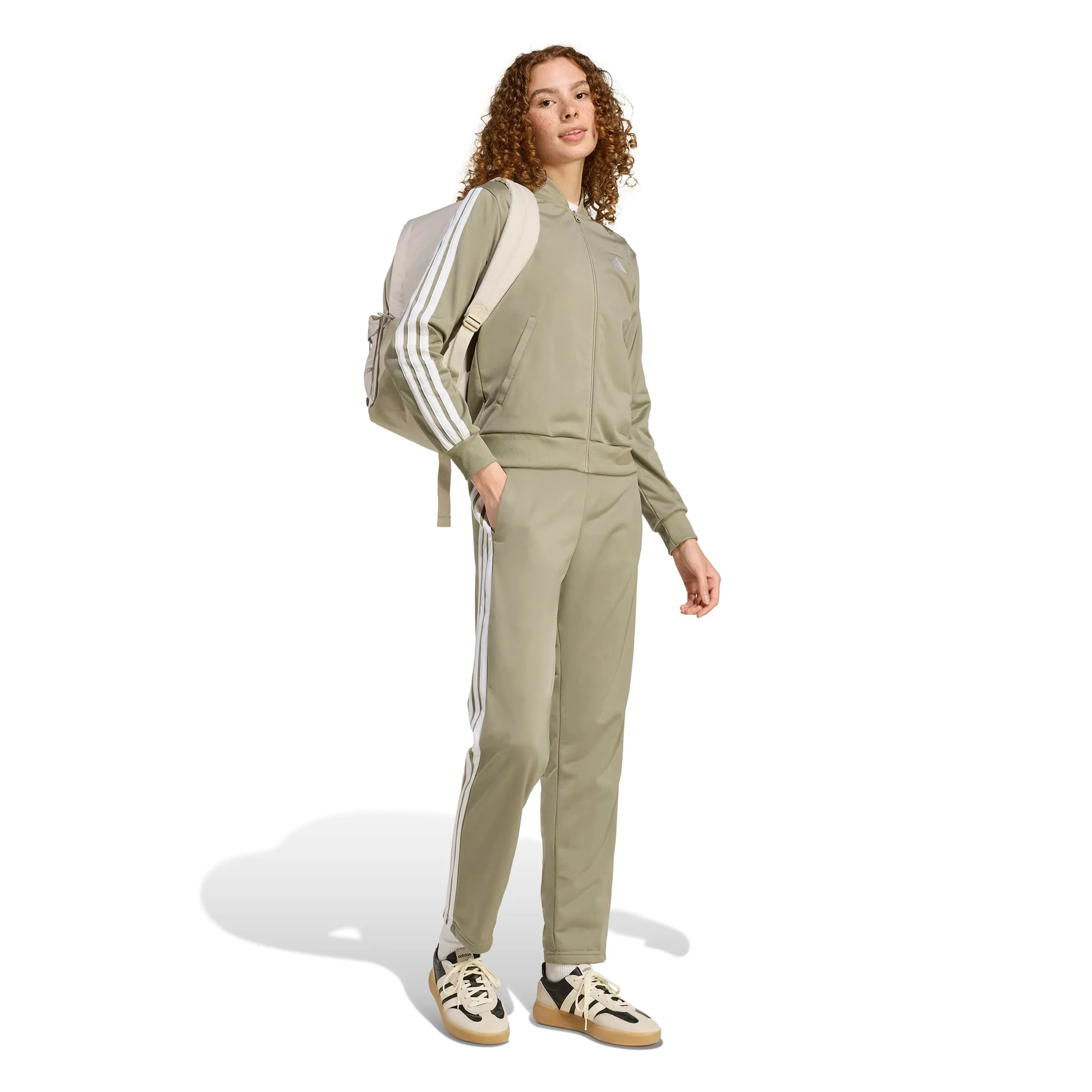 adidas Donna Essentials 3-Stripes Track Suit, Silver Pebble, XS - immagine 7