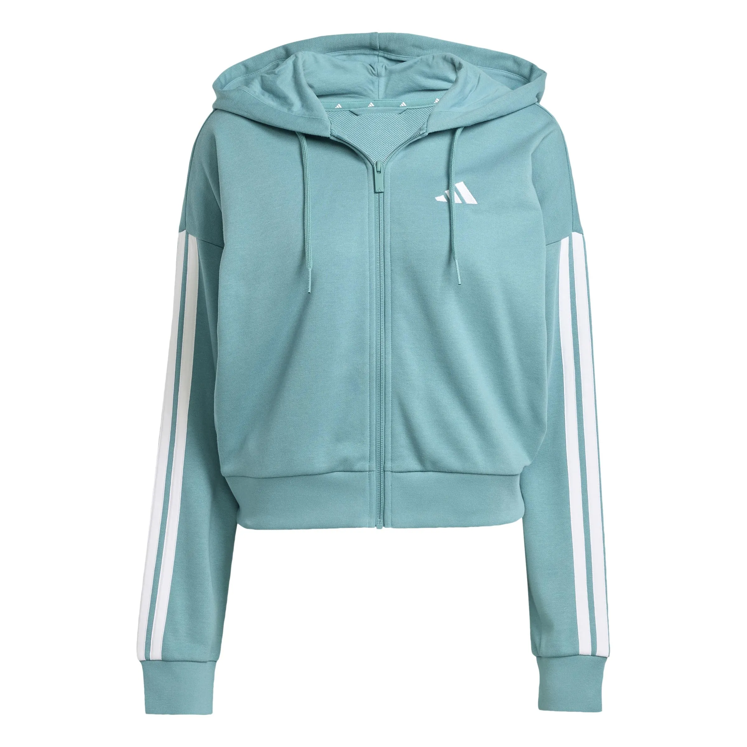 Adidas Donna Essentials 3-Stripes French Terry Full Zip Hoodie, Powder Teal/White, XS - immagine 1