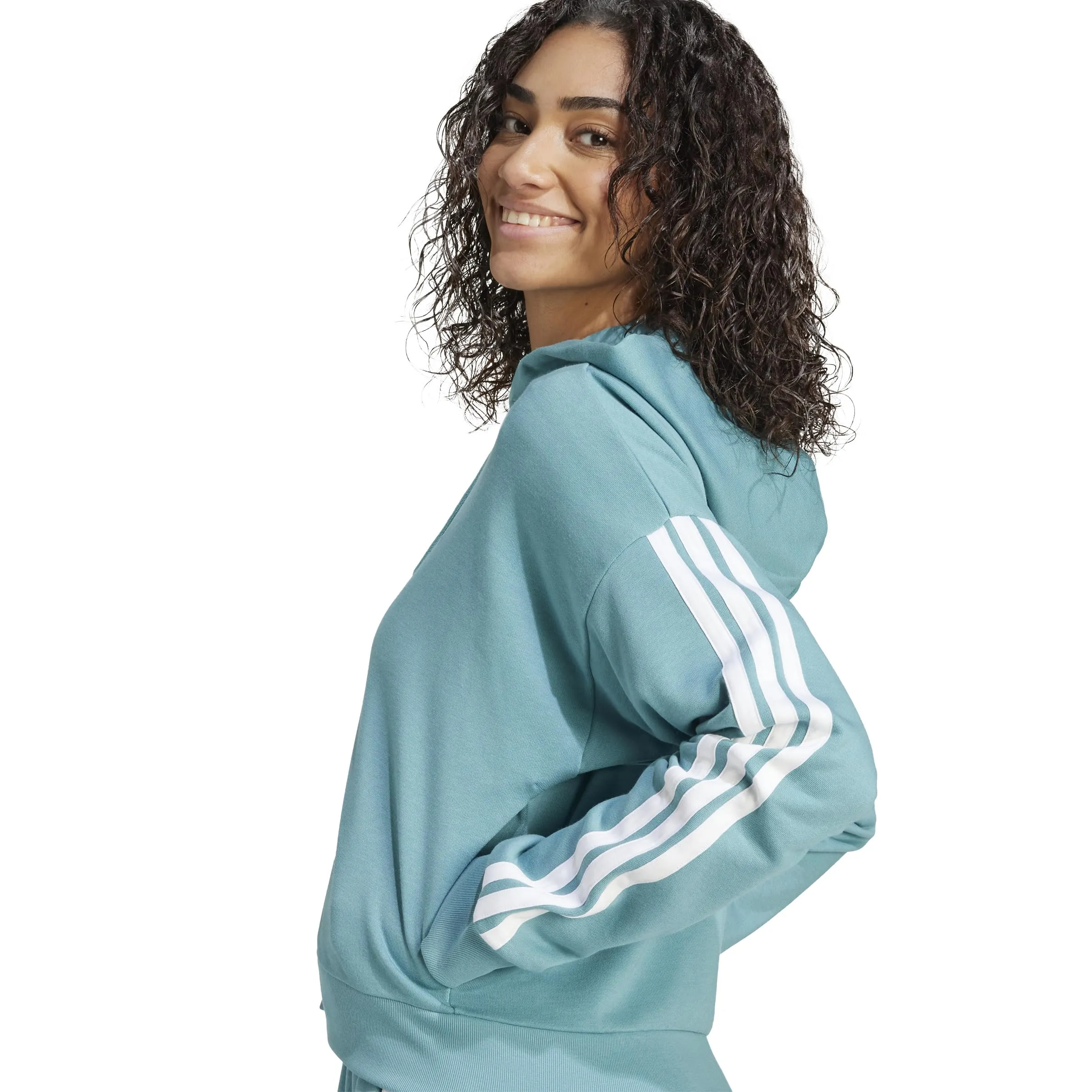 Adidas Donna Essentials 3-Stripes French Terry Full Zip Hoodie, Powder Teal/White, XS - immagine 5