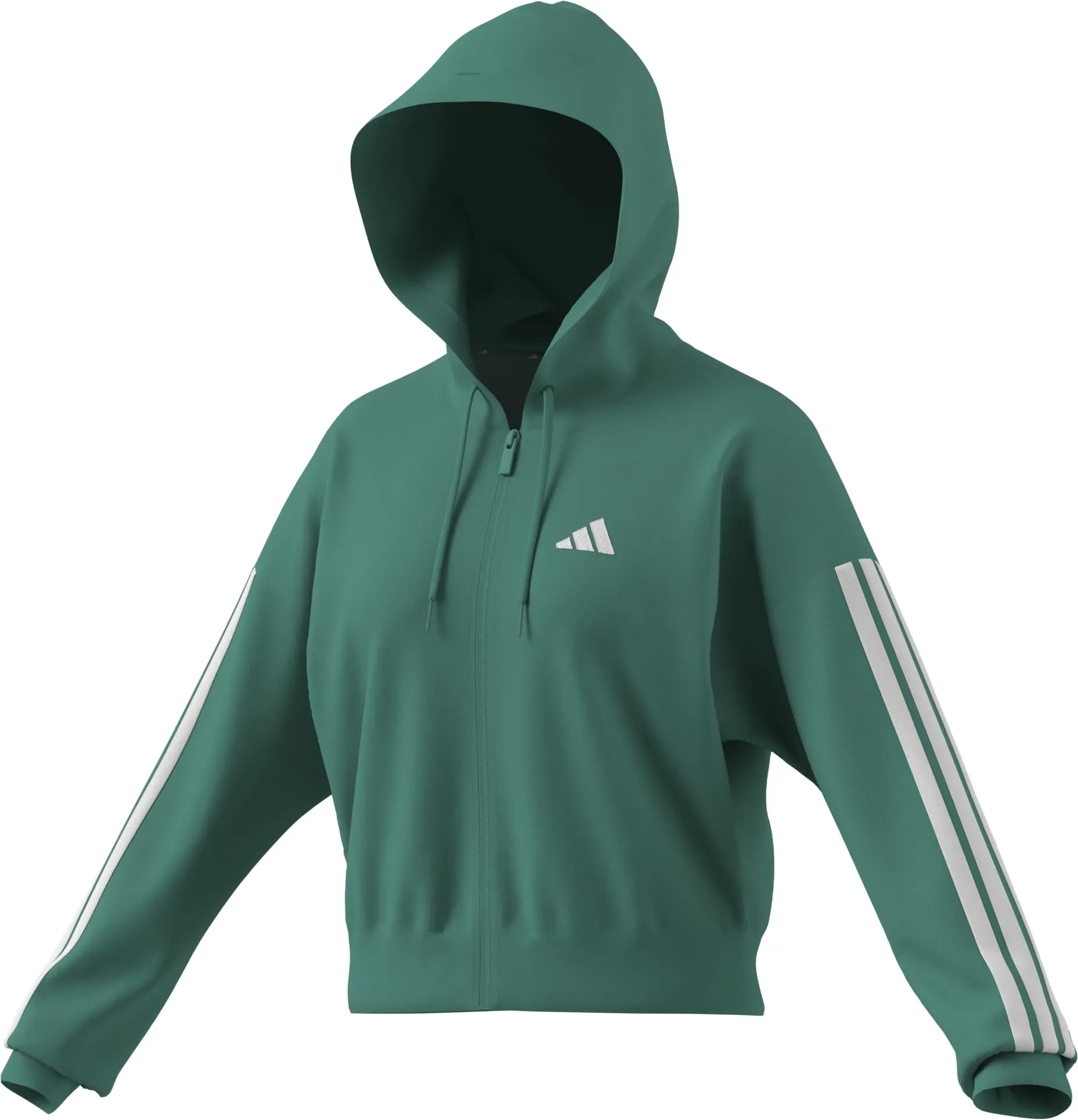 Adidas Donna Essentials 3-Stripes French Terry Full Zip Hoodie, Powder Teal/White, XS - immagine 7