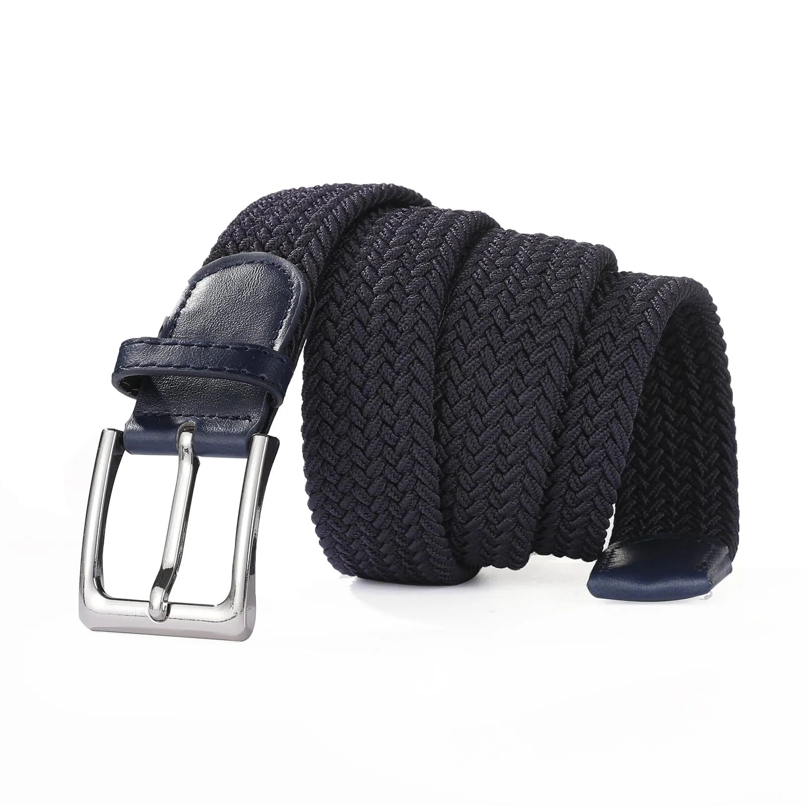 Bella Accessori Cintura Elastica Intrecciata Unisex in Tessuto con Fibbia in Lega di Zinco, Blu Scuro, 140cm - immagine 3