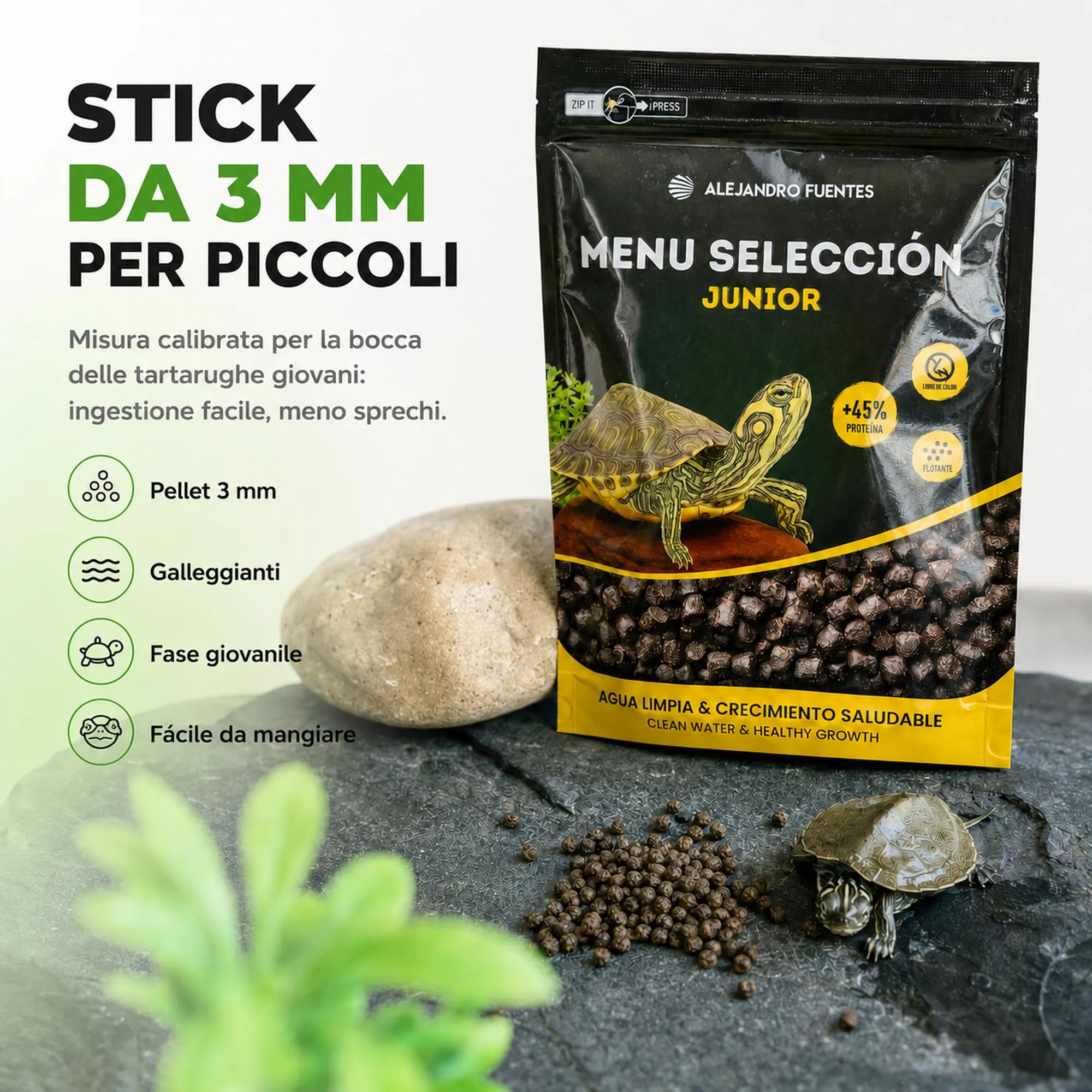 Alejandro Fuentes Mangime Tartarughe Acqua Junior Pellet Galleggianti 3mm, 200g - immagine 2