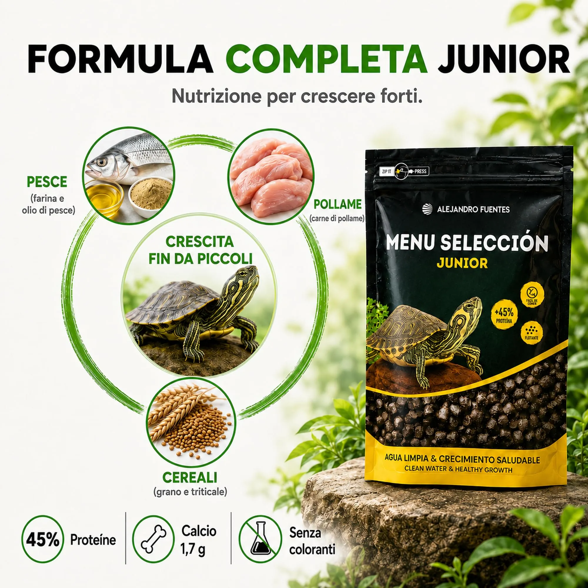 Alejandro Fuentes Mangime Tartarughe Acqua Junior Pellet Galleggianti 3mm, 200g - immagine 3