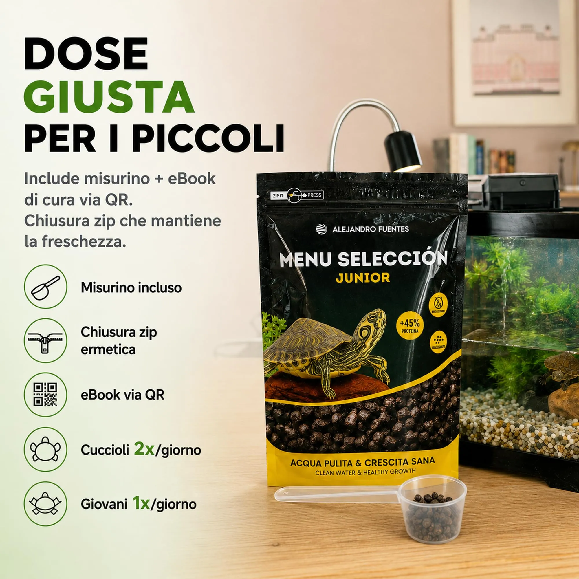 Alejandro Fuentes Mangime Tartarughe Acqua Junior Pellet Galleggianti 3mm, 200g - immagine 5