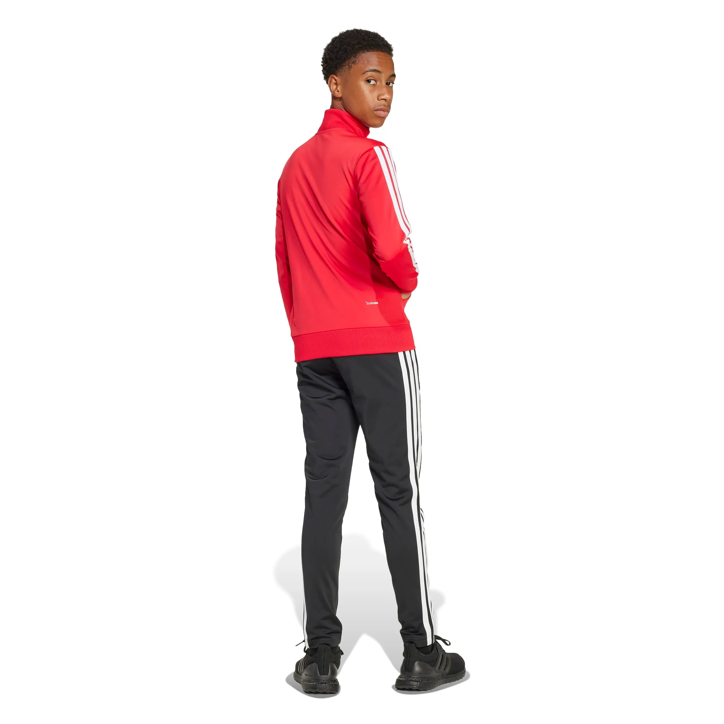 adidas Bambini Seasonal Essentials Tiberio 3 Stripes Tricot Tracksuit, Pure Ruby/White, 13-14 Years - immagine 2