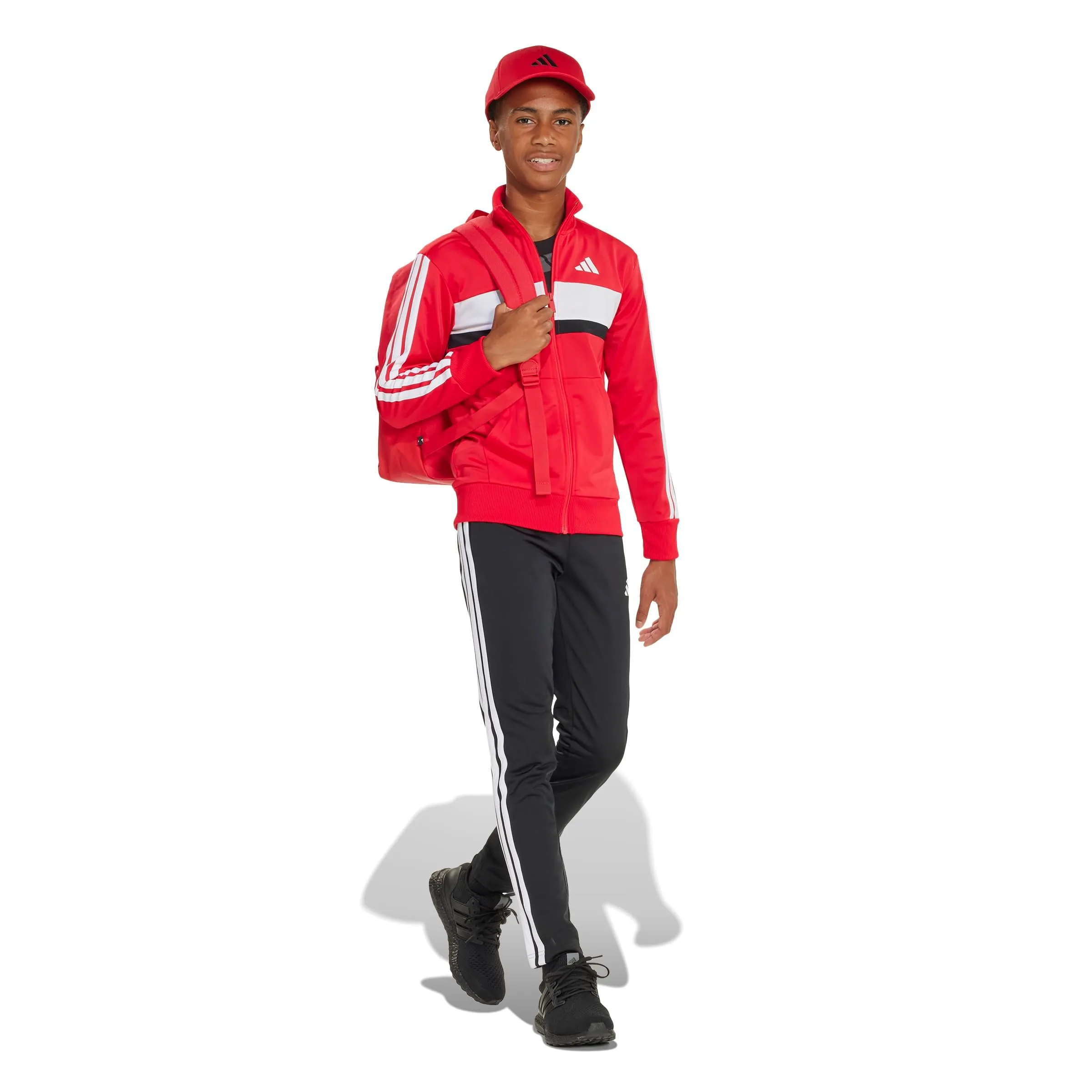 adidas Bambini Seasonal Essentials Tiberio 3 Stripes Tricot Tracksuit, Pure Ruby/White, 13-14 Years - immagine 6